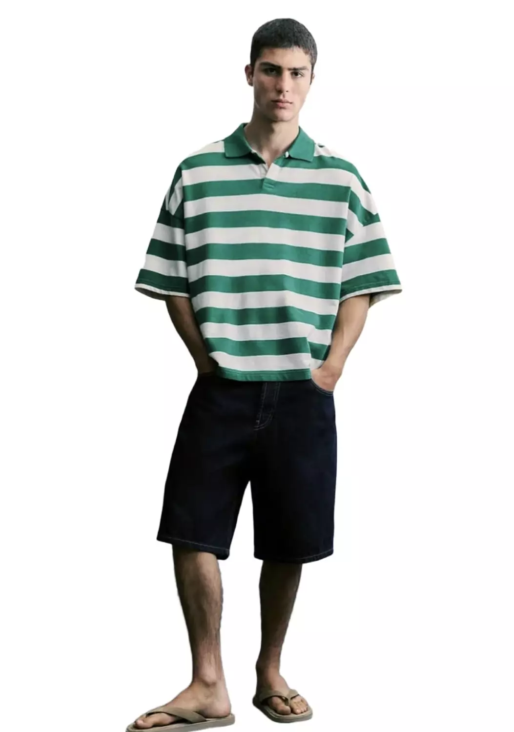 PULL&BEAR STRIPED POLO SHIRT - GREEN image