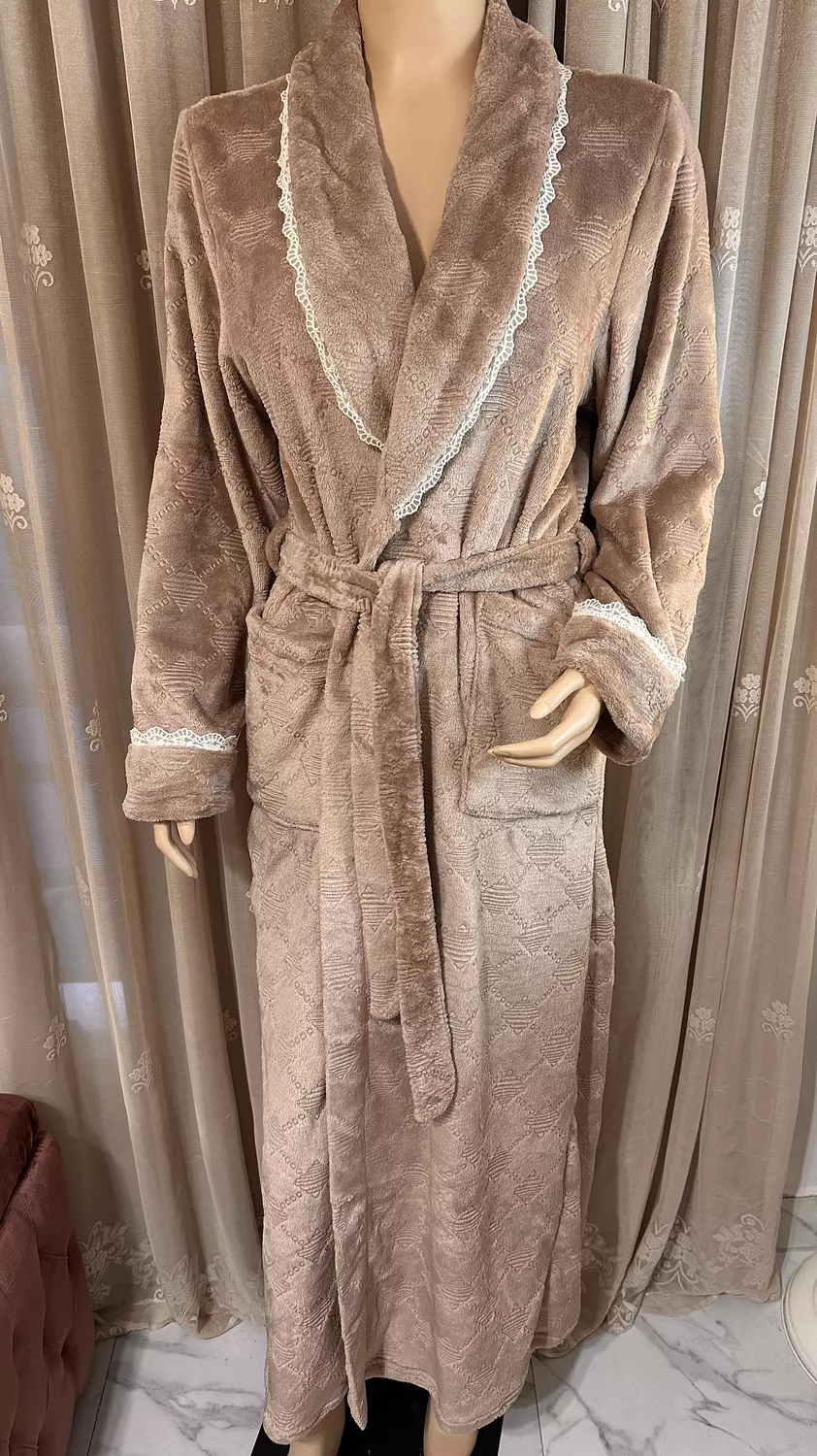 Tan Taupe Lace Long Robe 1