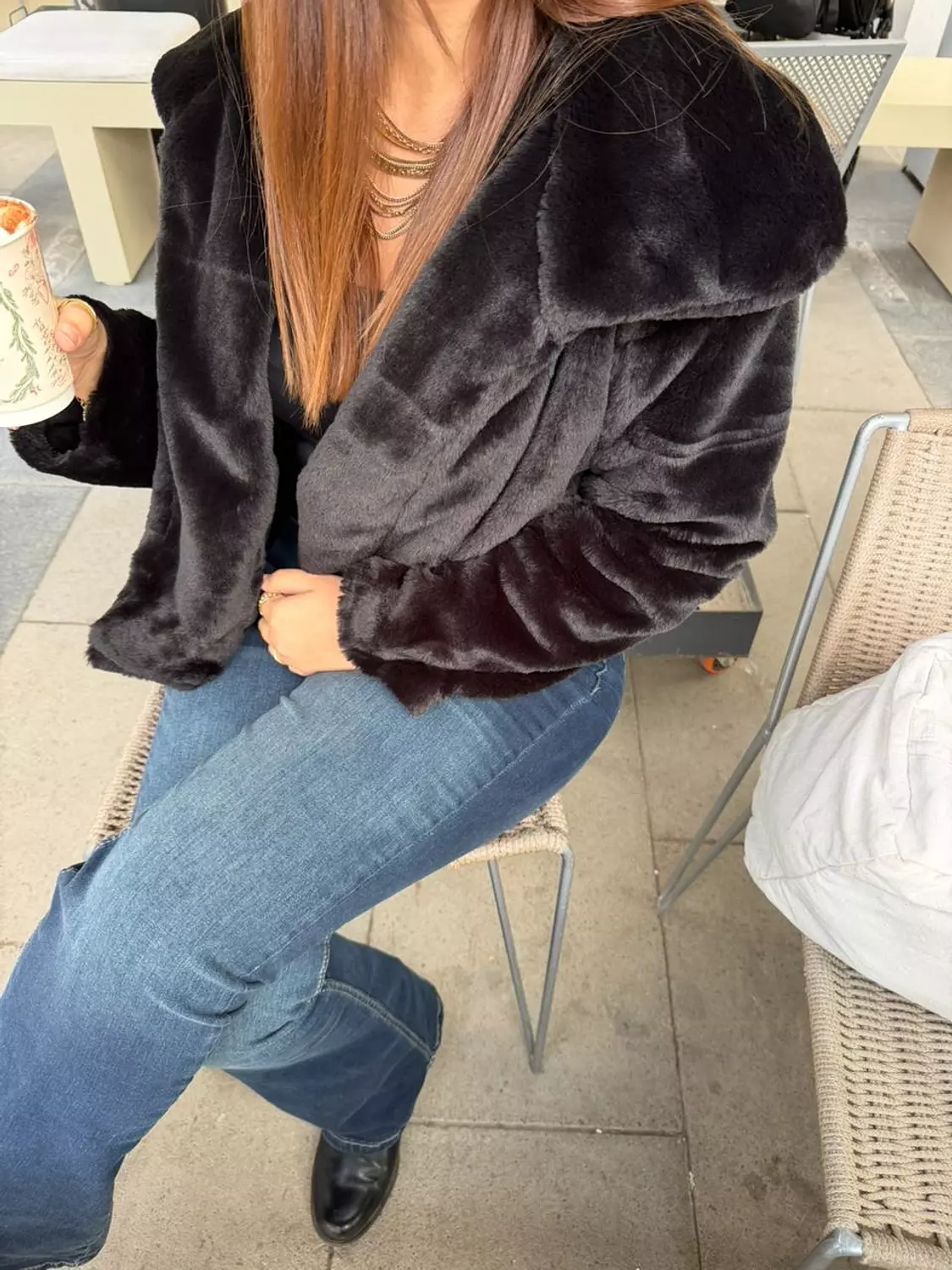Black short fur jacket 3