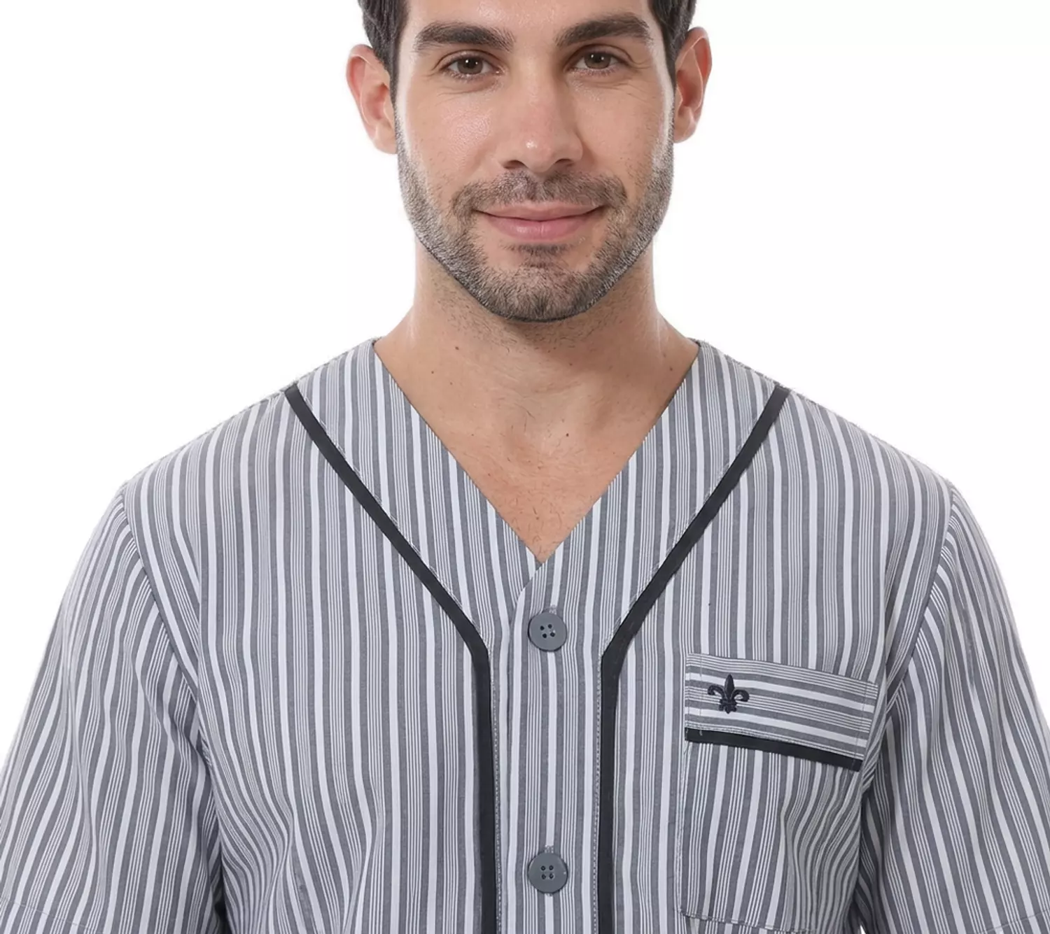 Men Classic Pajama Set - 2289 - Grey -2 Stripe Grey 2