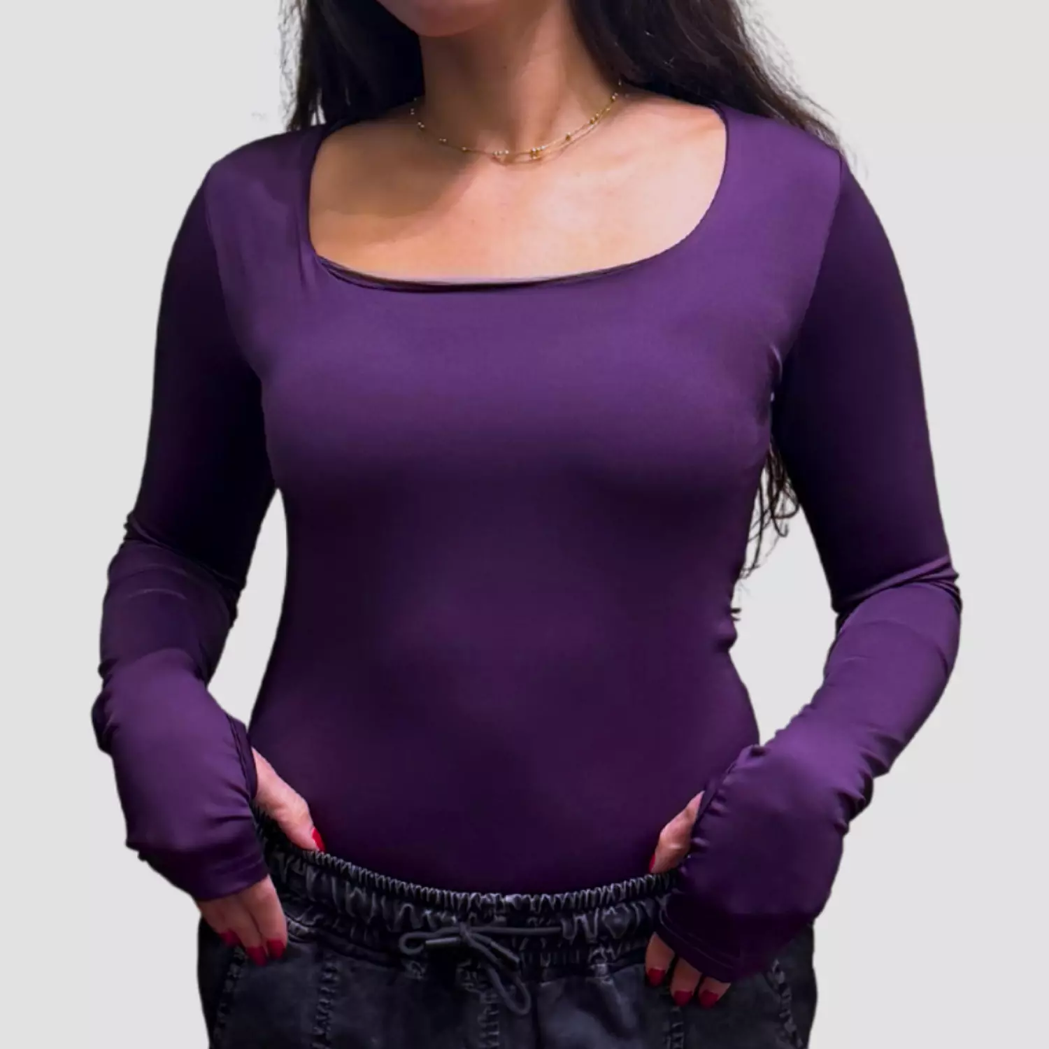 067 Square Neck Long Sleeves Top With Finger Hole 7