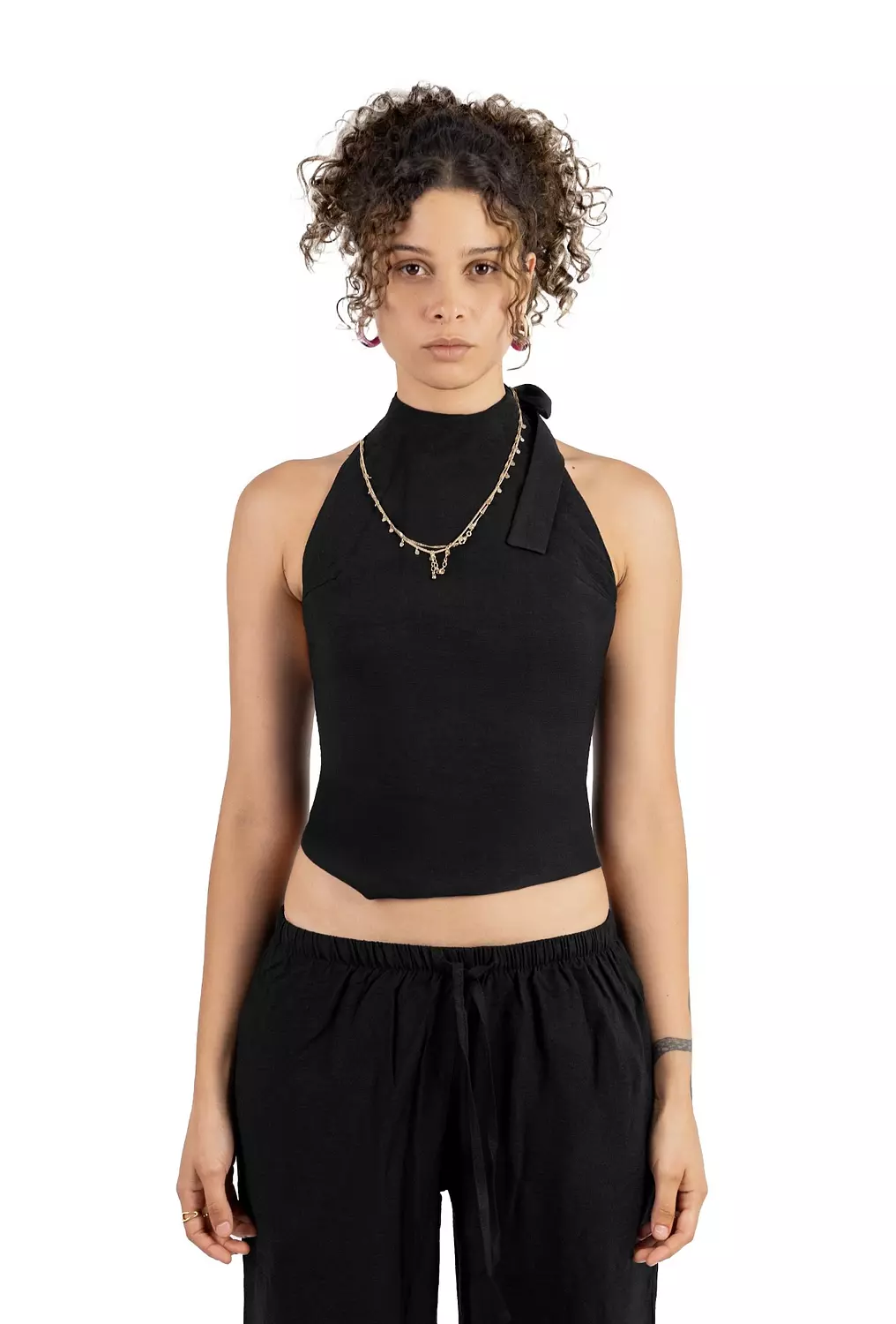 Black backless linen set   image
