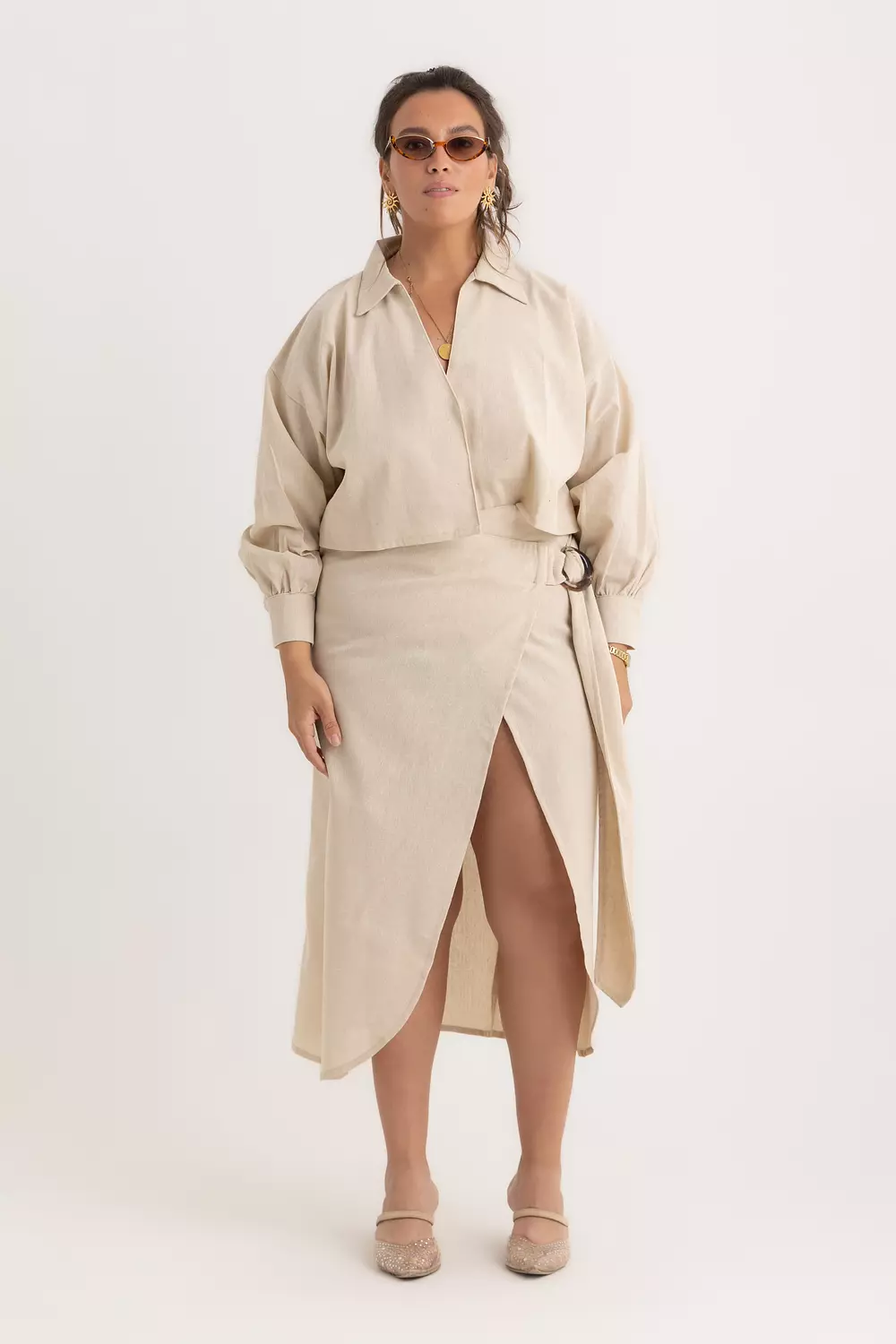 The Rita Wrapped Skirt Beige 3