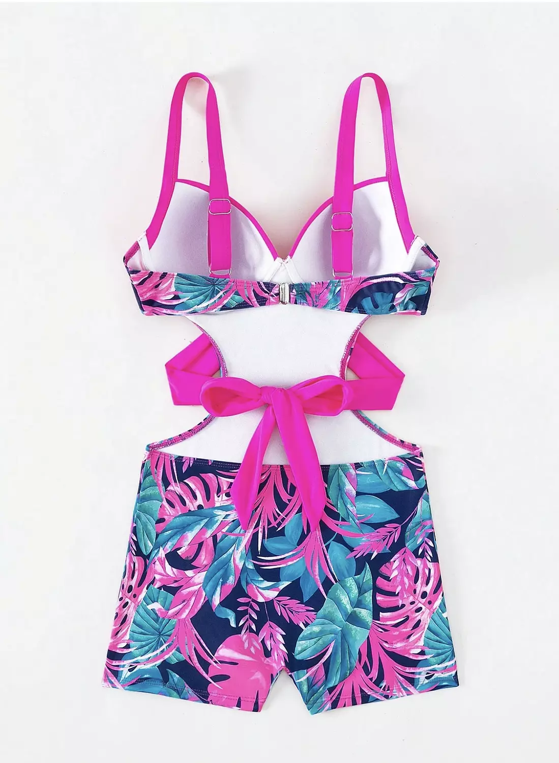  Tropical Print Cut Out Push Up One Piece Swimsuit Summer Beach hover image