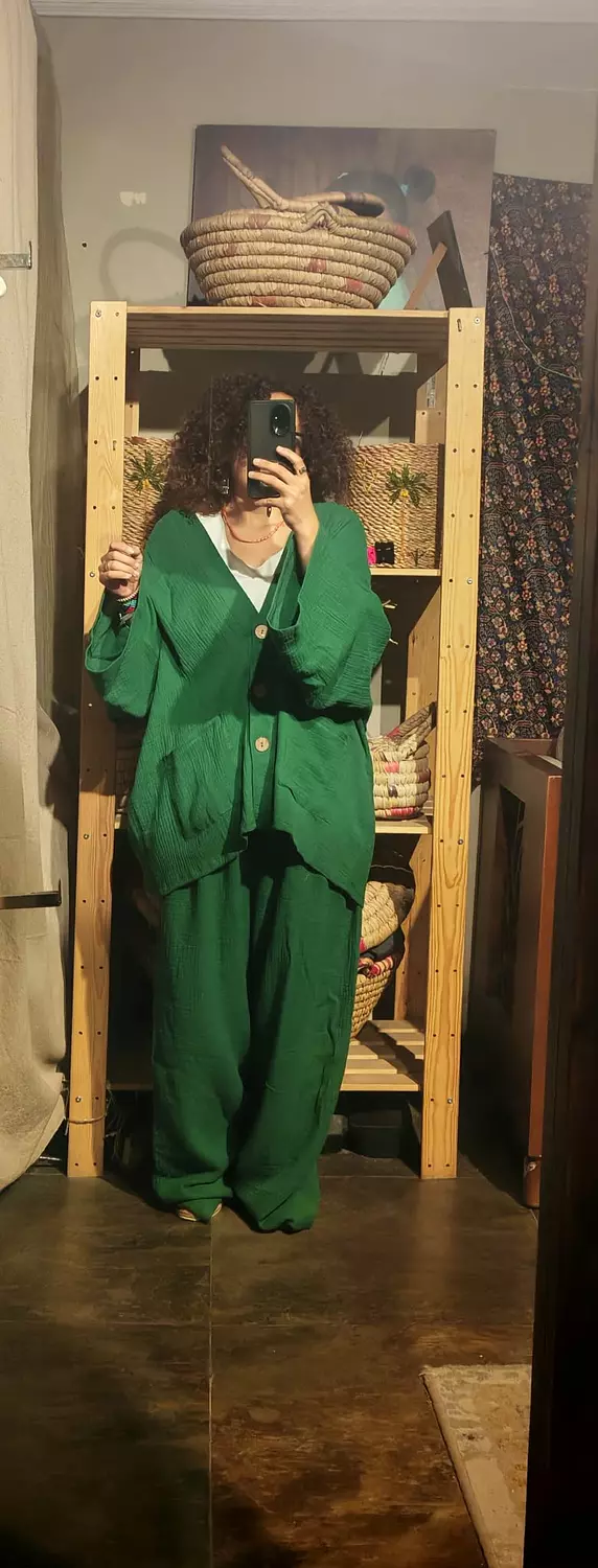 Boho green cotton suit 8