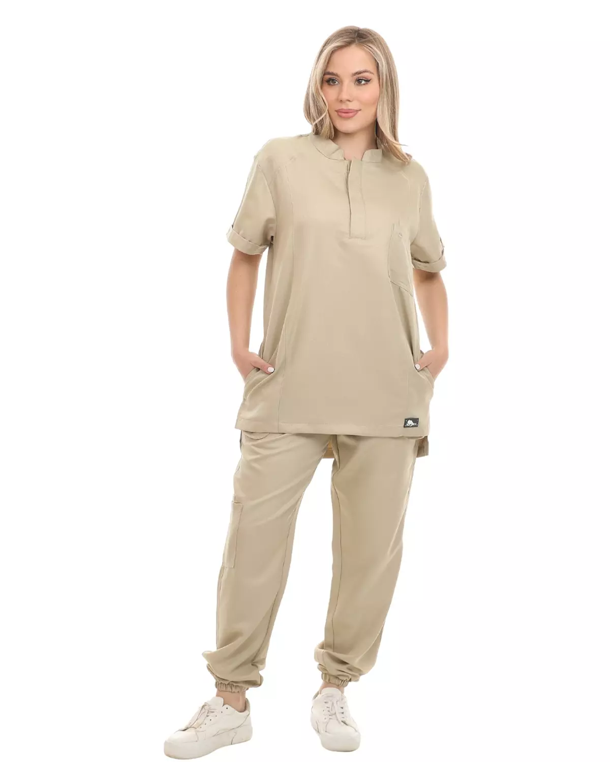 Beige Half Collar Scrub 2