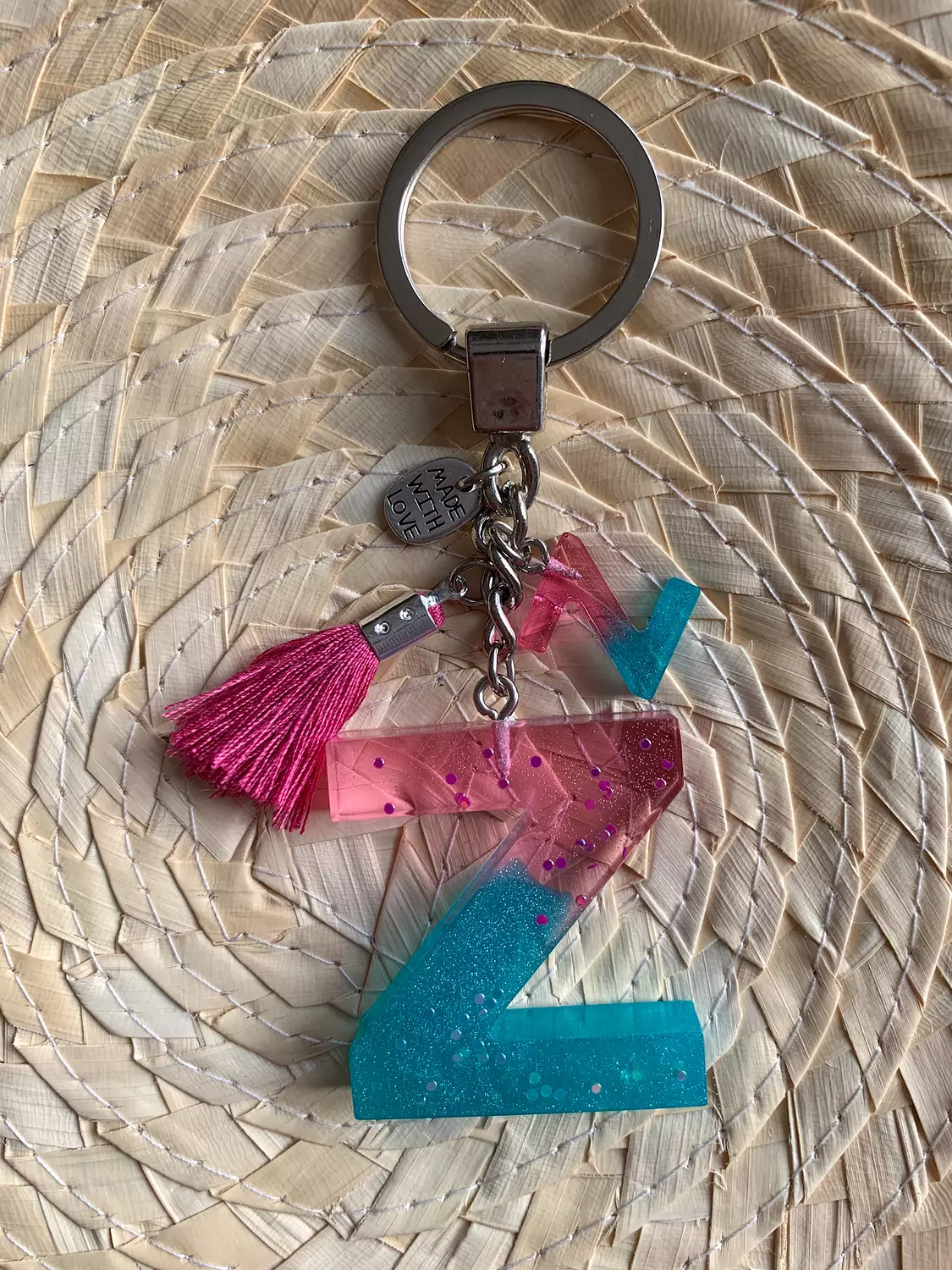 Resin Letters Keychain ( Fuschya & Teal ) "By Order"  20