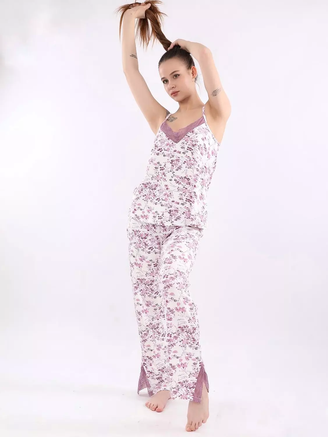 V106 floral full-length pants pajama set  image