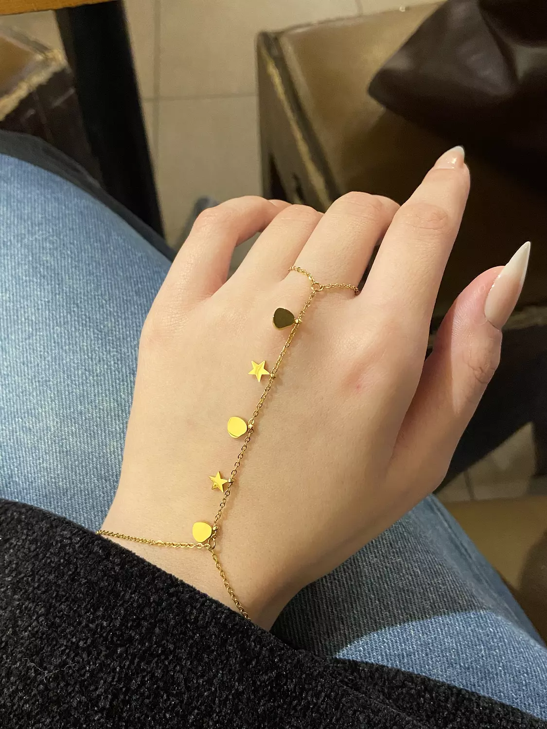 Stainless steel hand chain with heart and stars charms 1