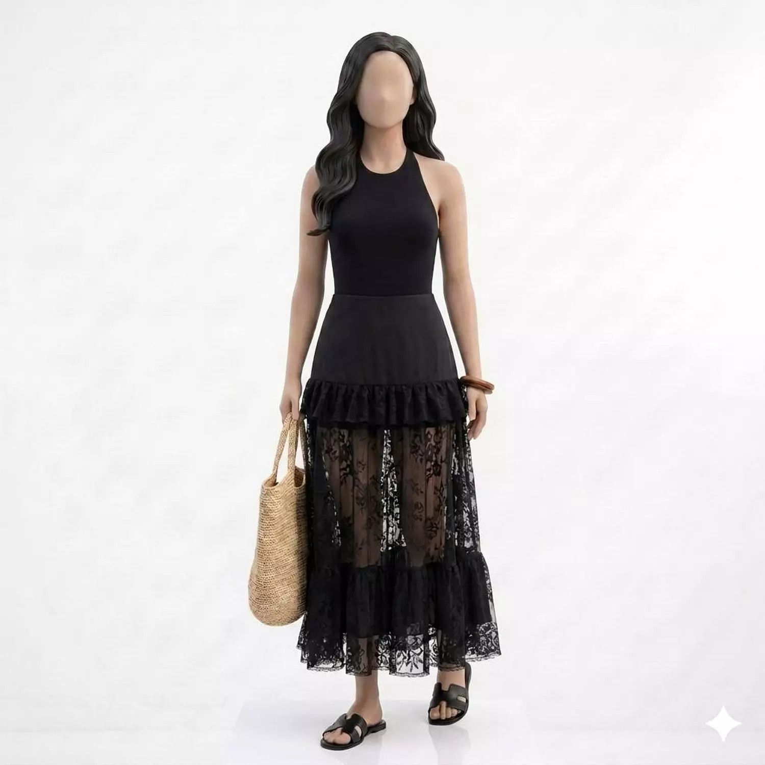 Black Floral Lace Skirt image