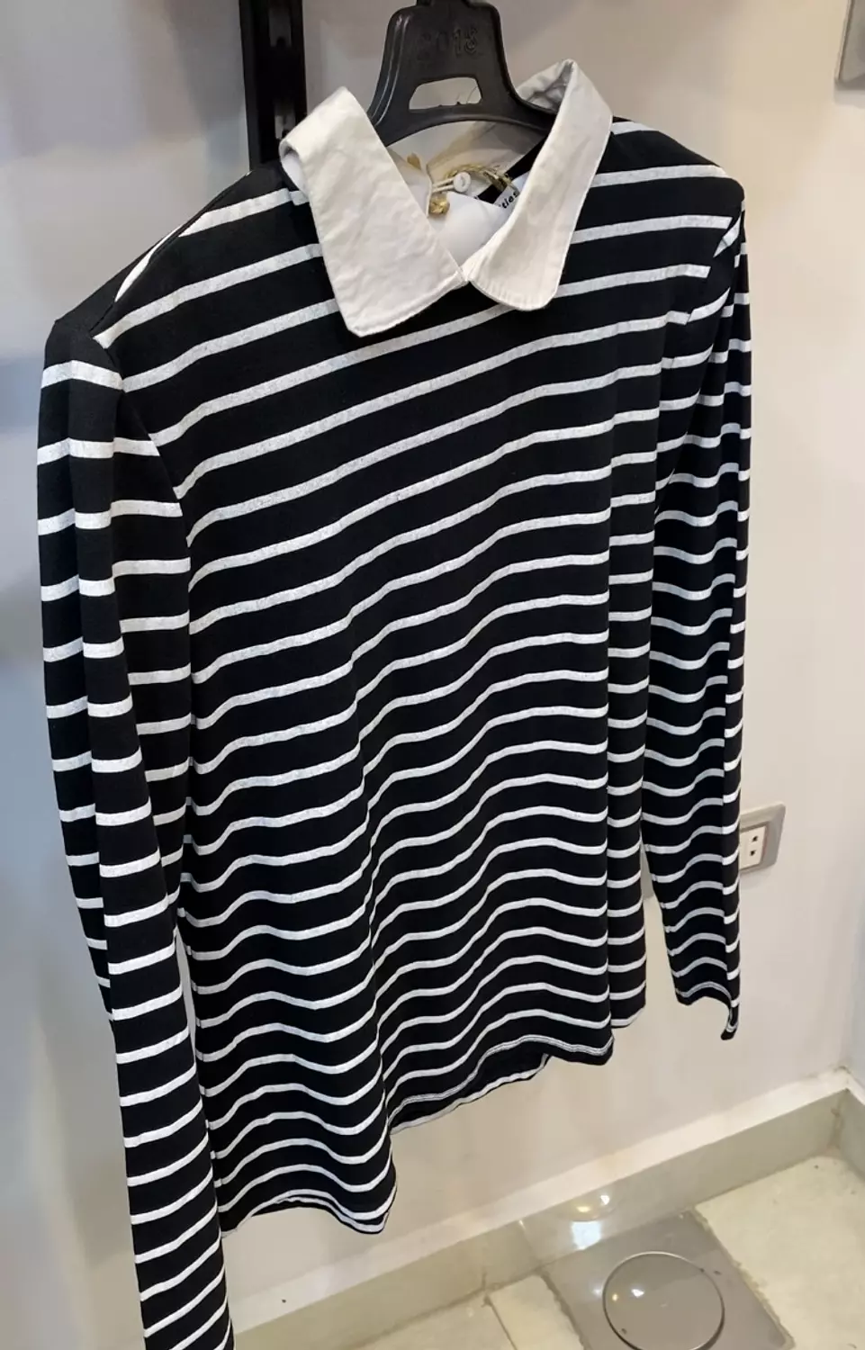 Striped fake collar chemise top image