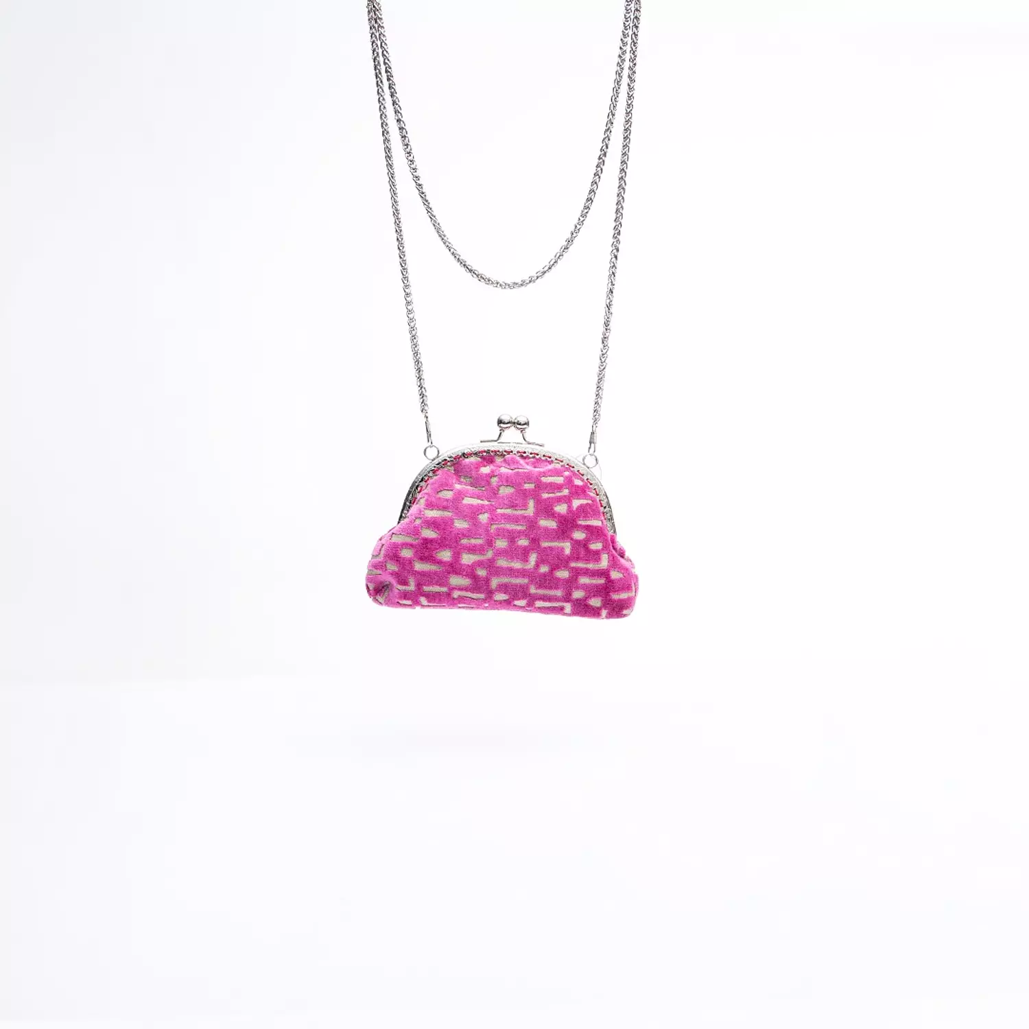 Chic fuchsia Animal Print Kiss-Lock Purse with Silver Chain 1