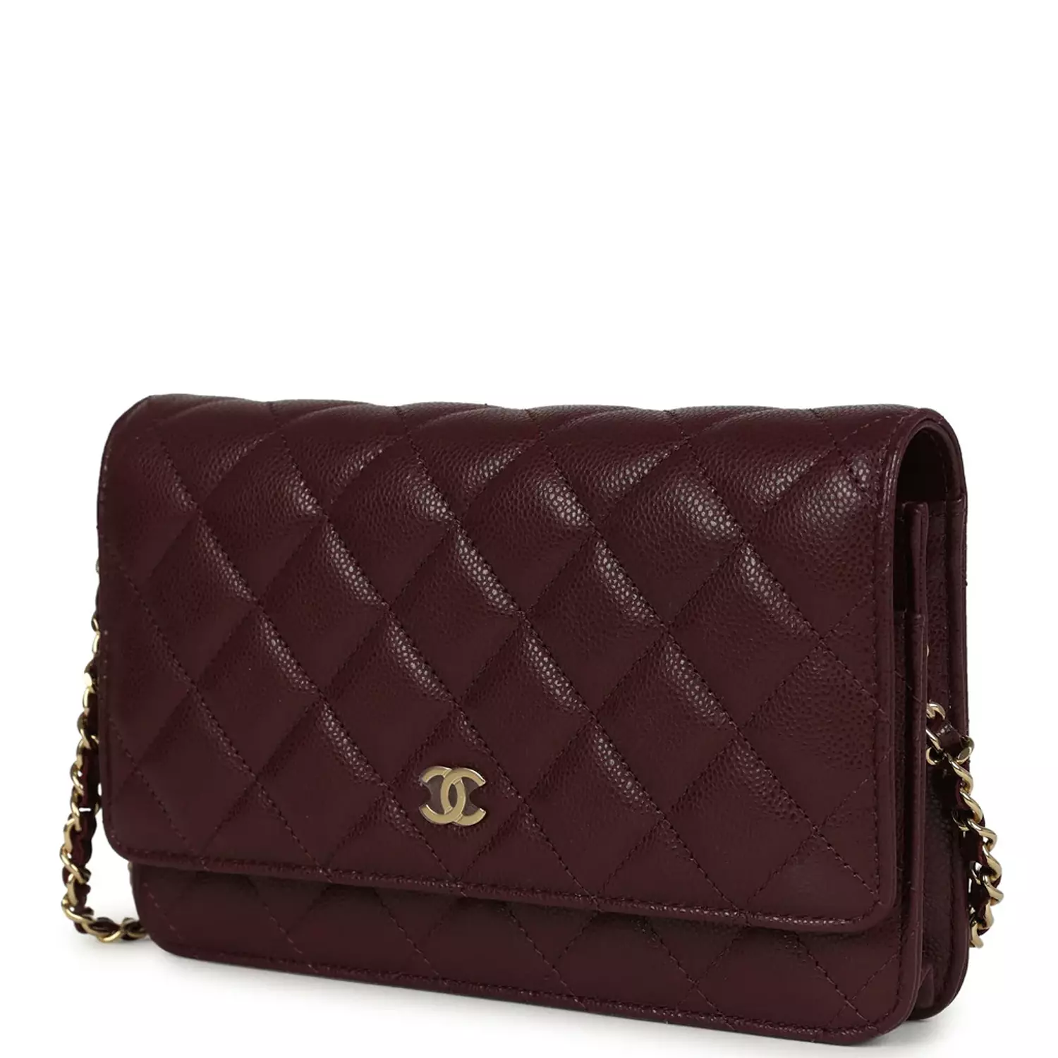 Chanel Wallet On Chain WOC Dark Burgundy Shiny Caviar Light Gold Hardware 2
