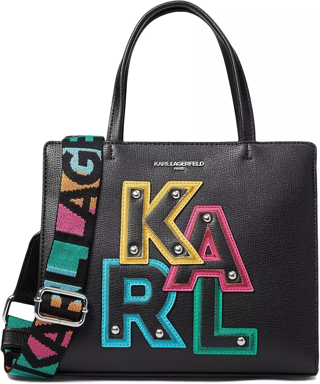 KARL LAGERFELD Paris K/Ikonik Rainbow Studded Tote – Black image