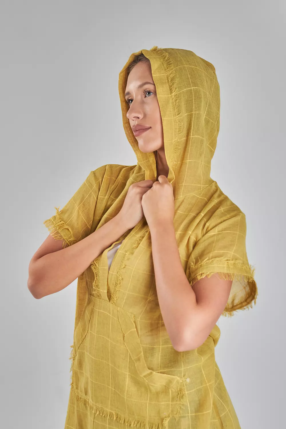 Hooded Mesh Linen Yellow Top 2