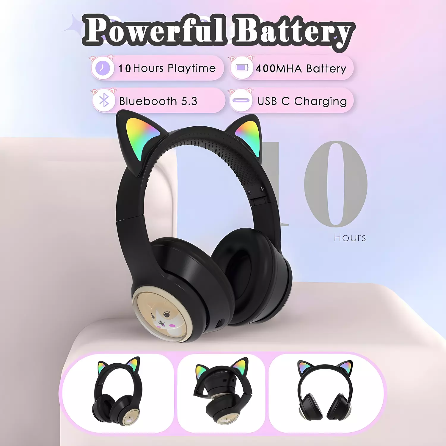 M31 Bluetooth Headphones with 6D Stereo Sound - RGB Lighting - Support TF Card and FM Radio - Black 3