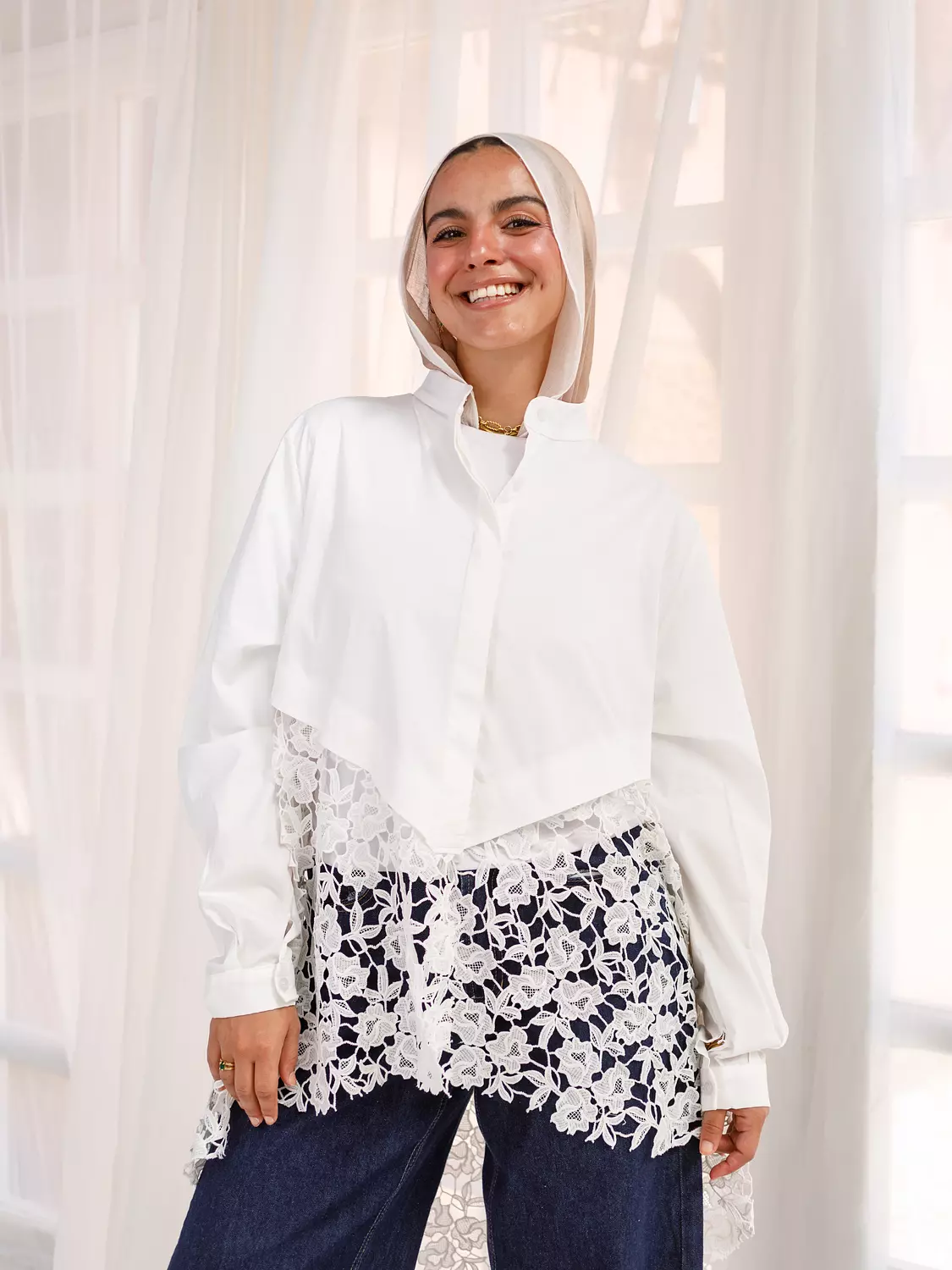 GUIPURE LACE SHIRT in off white  image