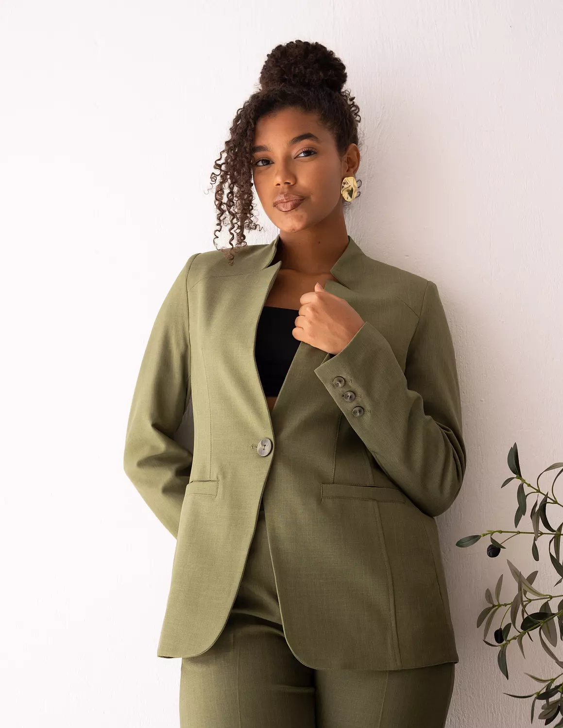 Olive Glamour collarless blazer  image