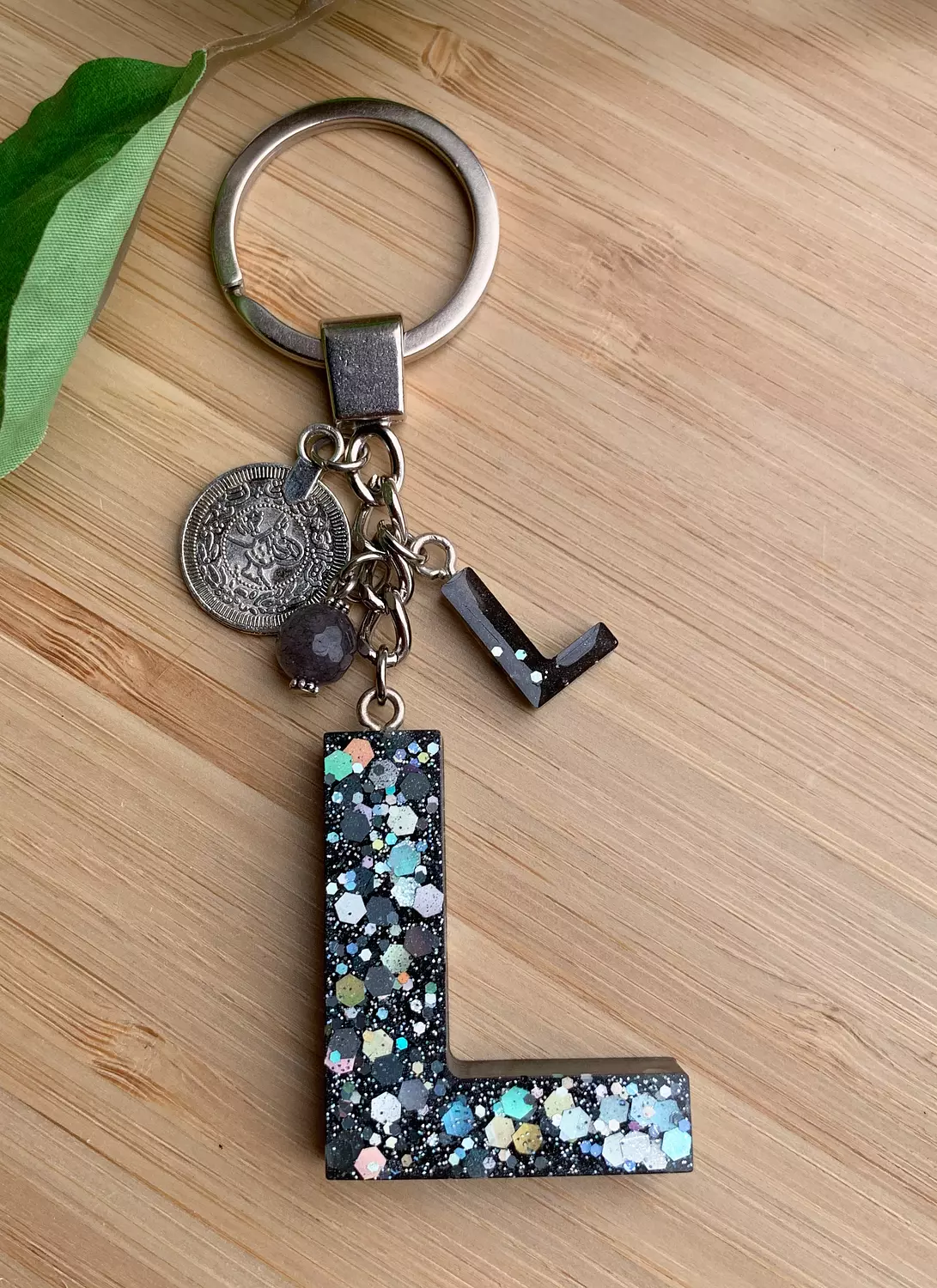 Resin Letters Keychain ( Glitter Space Grey ) "By Order" 9