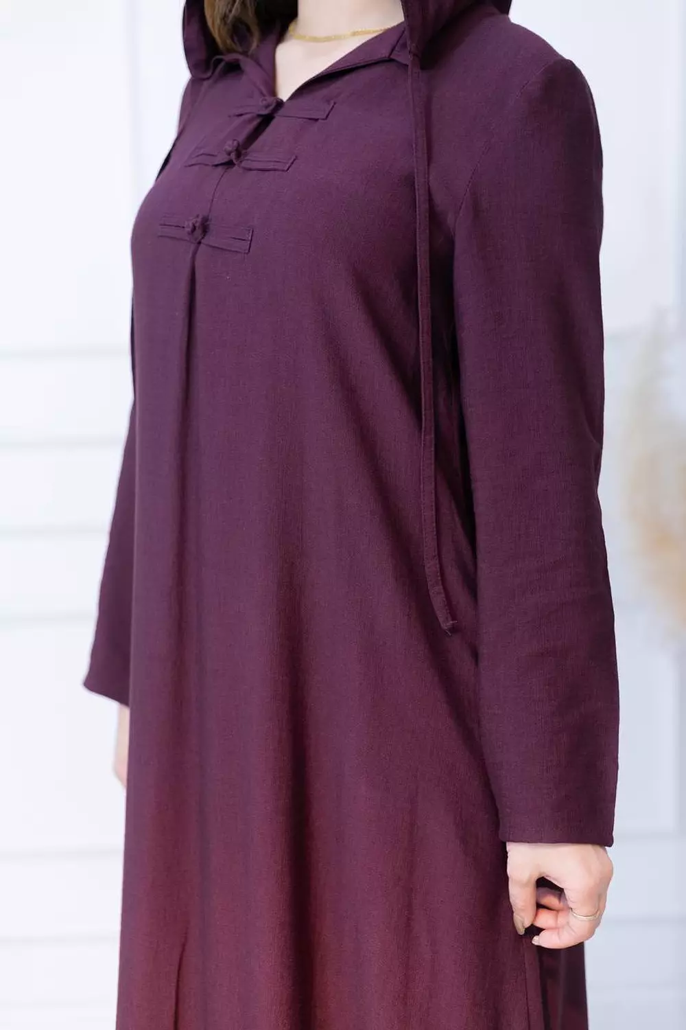 Hooded Linen Kaftan Dress - Purple 3