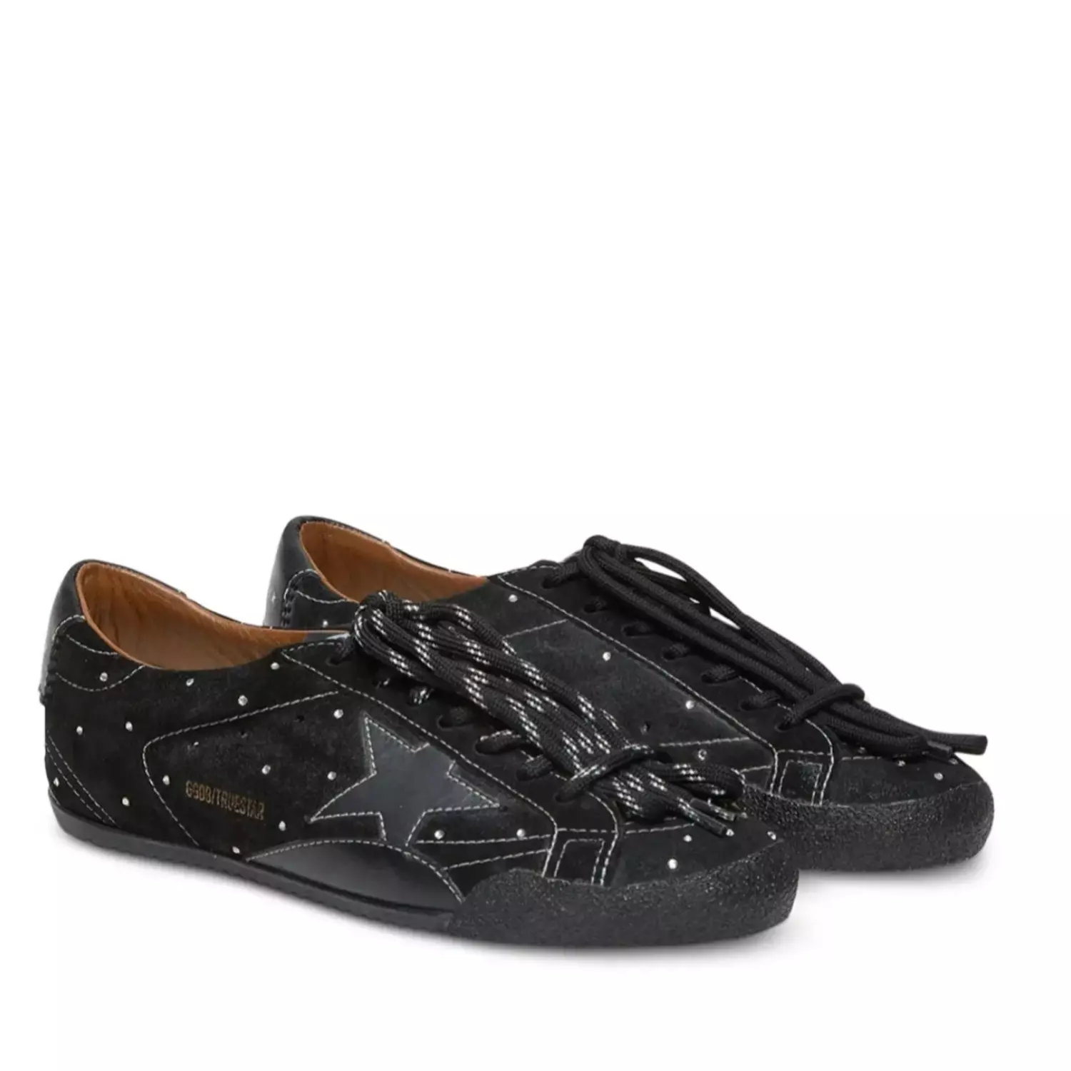 Golden goose True-Star Donna in suede nero con cristalli Swarovski e stella in pelle nera 2