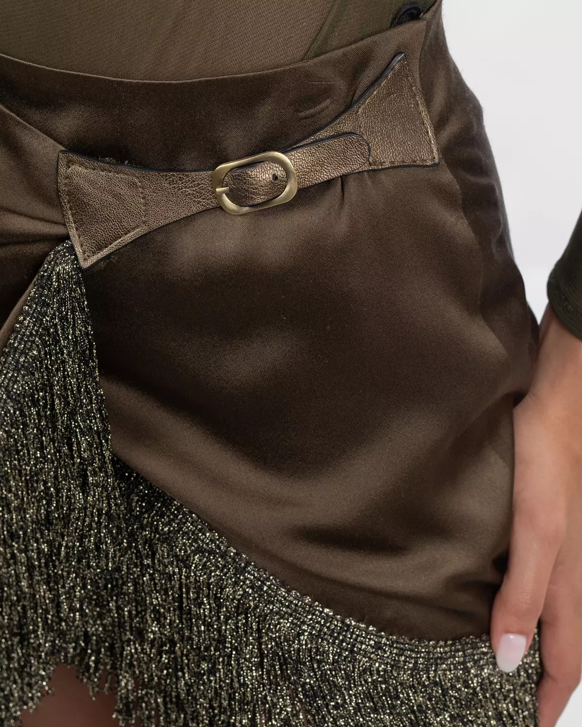 Draped Mini Skirt with Fringe Hem 4