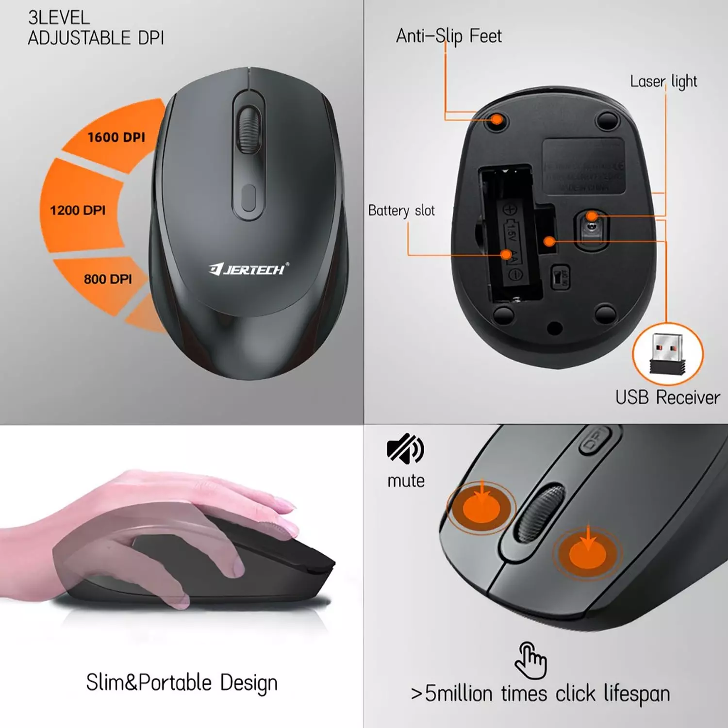 JERTECH- KM500-Waterproof Full-Size Keyboard & Mouse - Black, Made in China 11