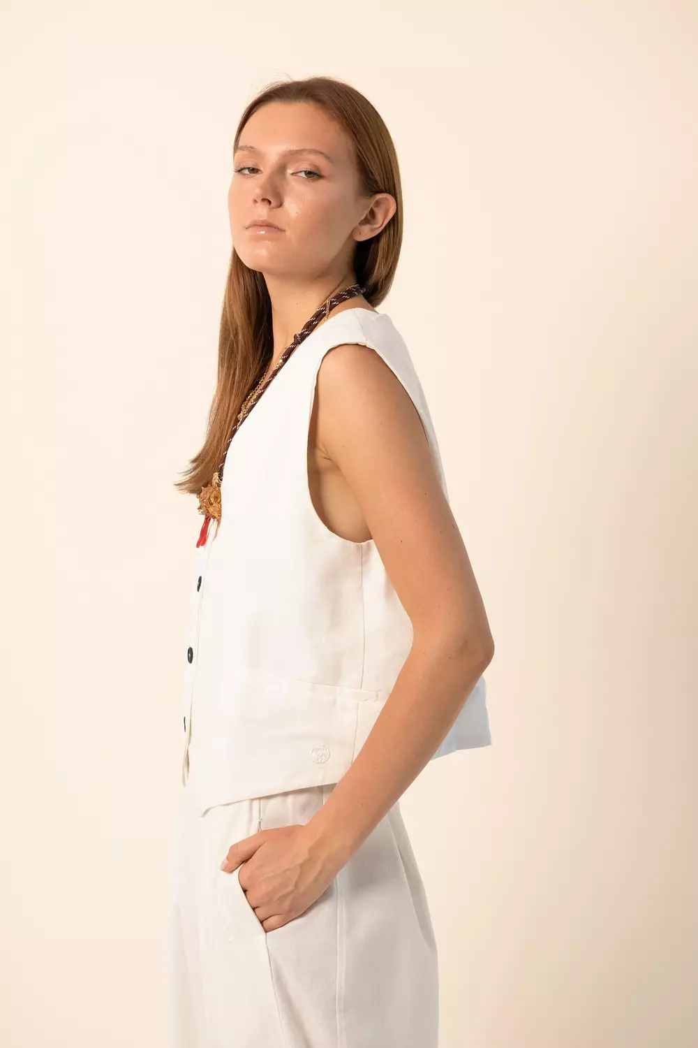Linen blend oversized vest - off white 2