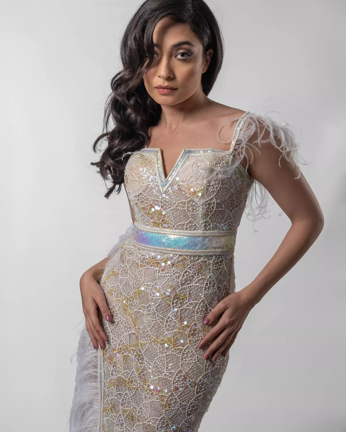 Opulent White Sequin Dress 7