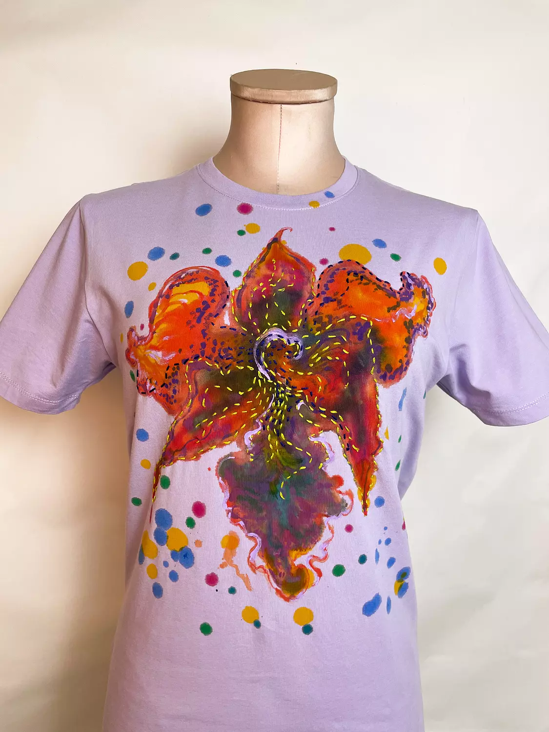 Hand-Painted & Embroidered Cotton T-Shirt 3