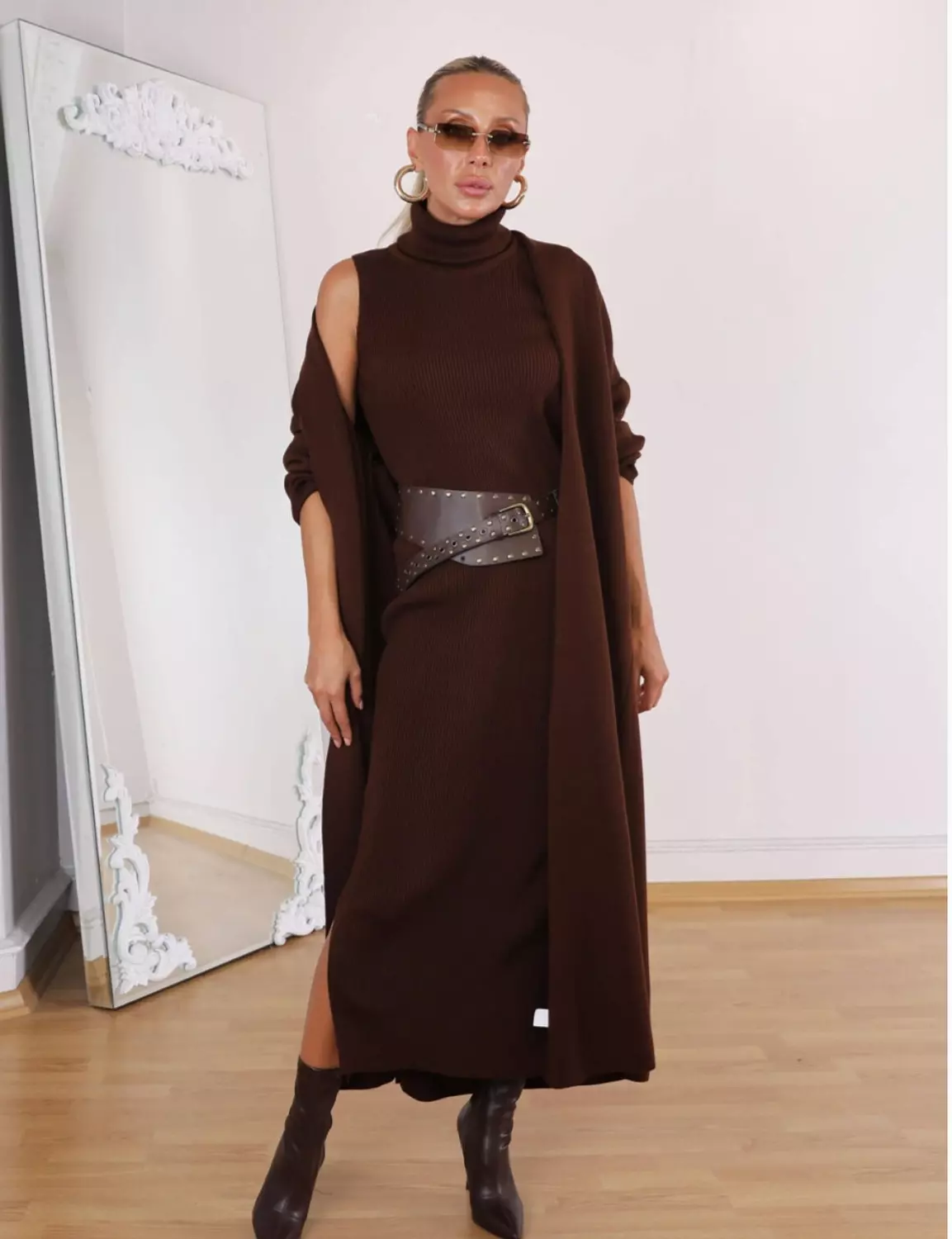 Brown Triko Set (Dress and Cardigan) 2