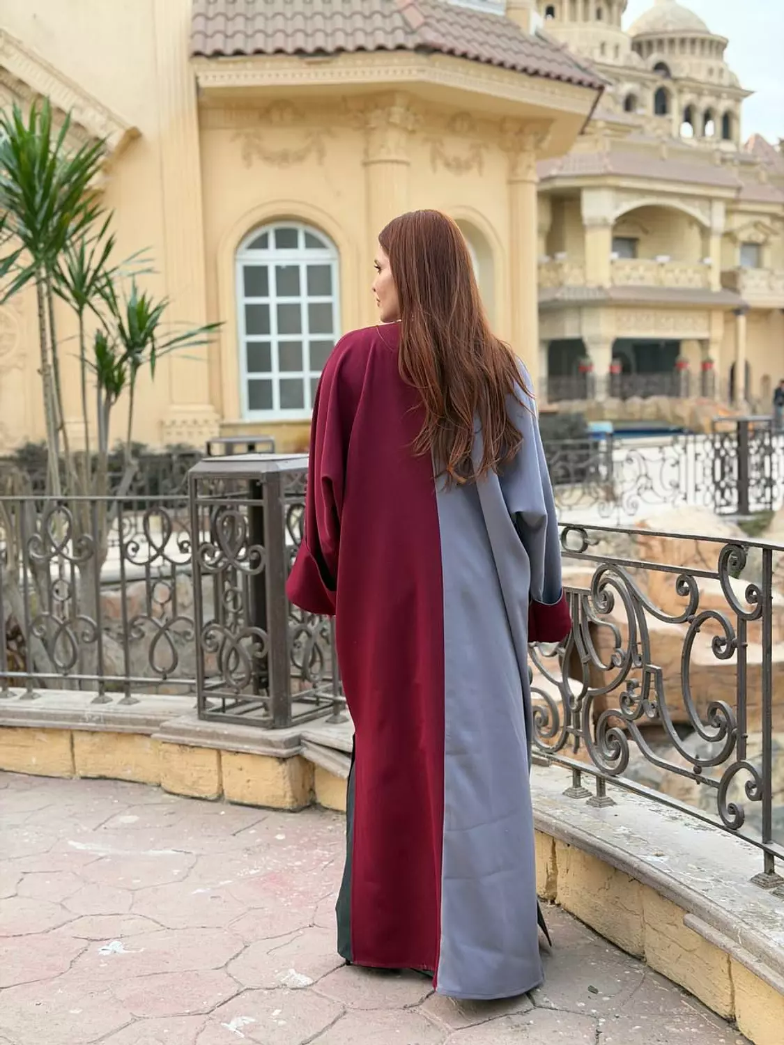 kaftan half burgendy half gray hover image