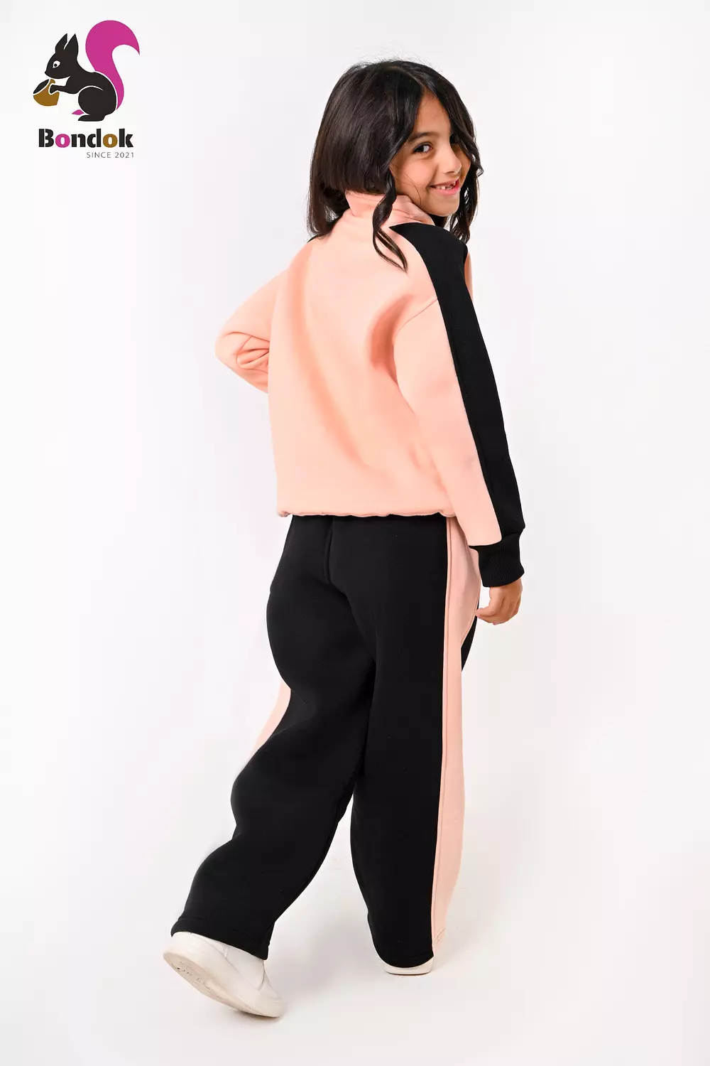 BONDOK Girls’ Winter Black-Strip Tracksuit – High-Neck Half-Zip Sweatshirt & Joggers Set  – Cozy Melton Fleece, Ages 4–14 17