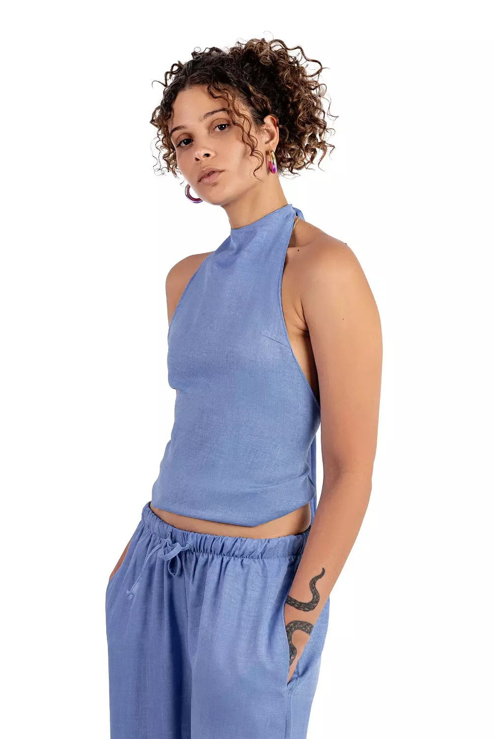 ice blue backless linen set   1
