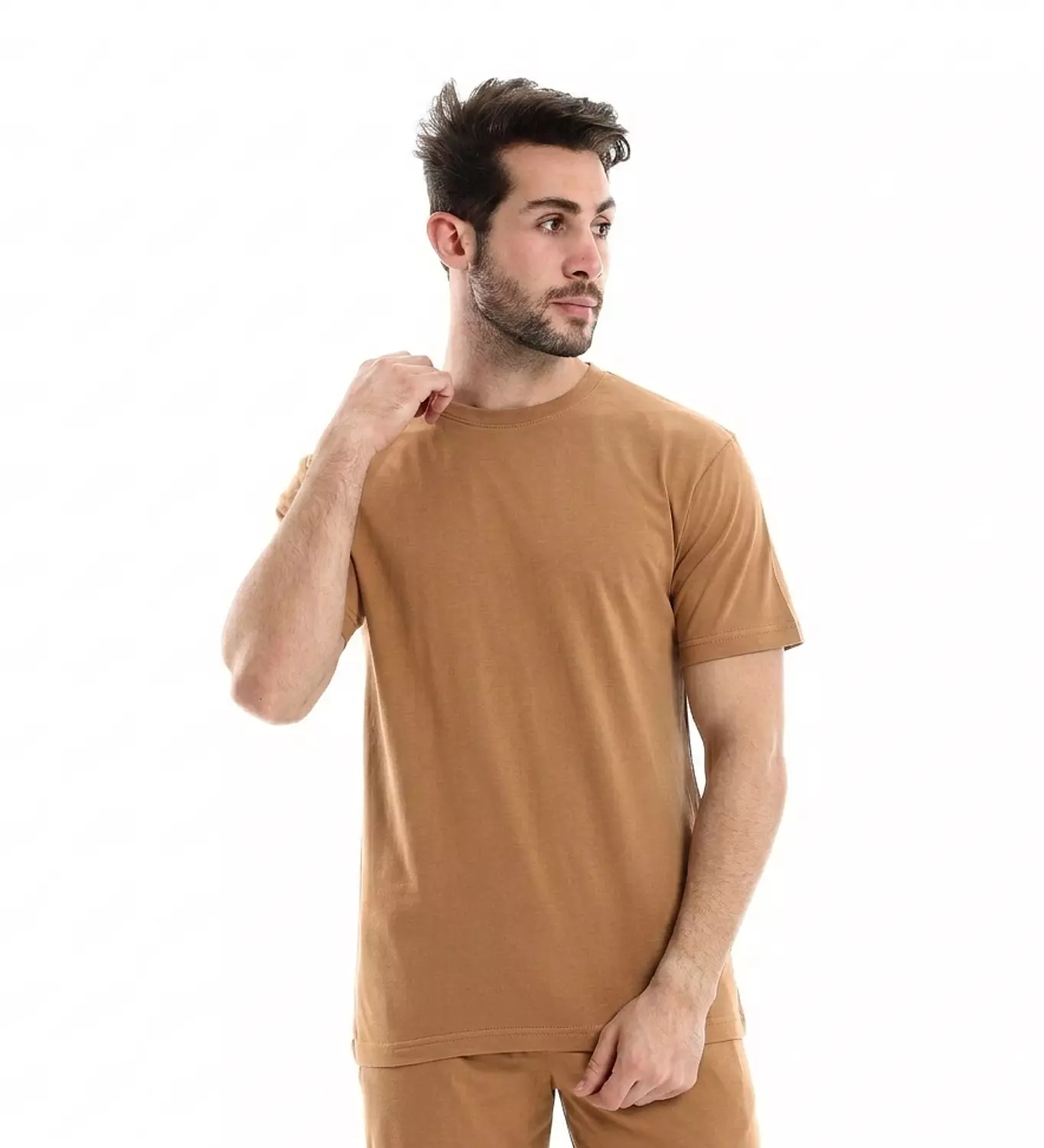 تي شيرت قطن سادة - 4018- بني غامق  image