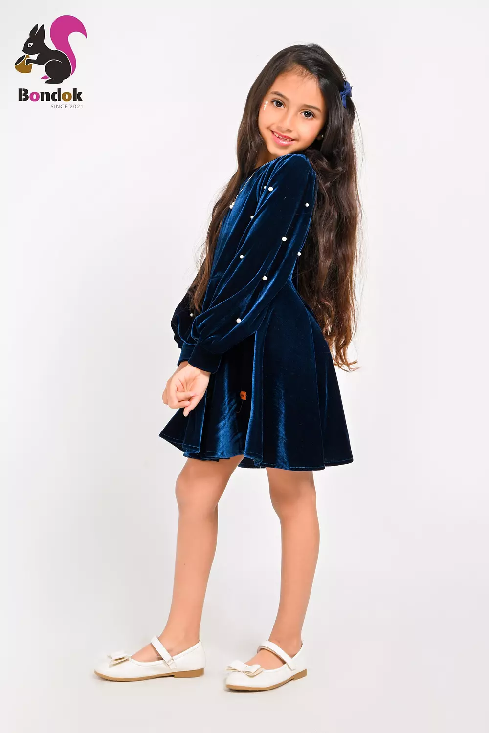 Loly Girls Velvet Dress with Pearl Details, (Red, Navy Blue, Emerald Green, Deep Fuchsia and Black) 11