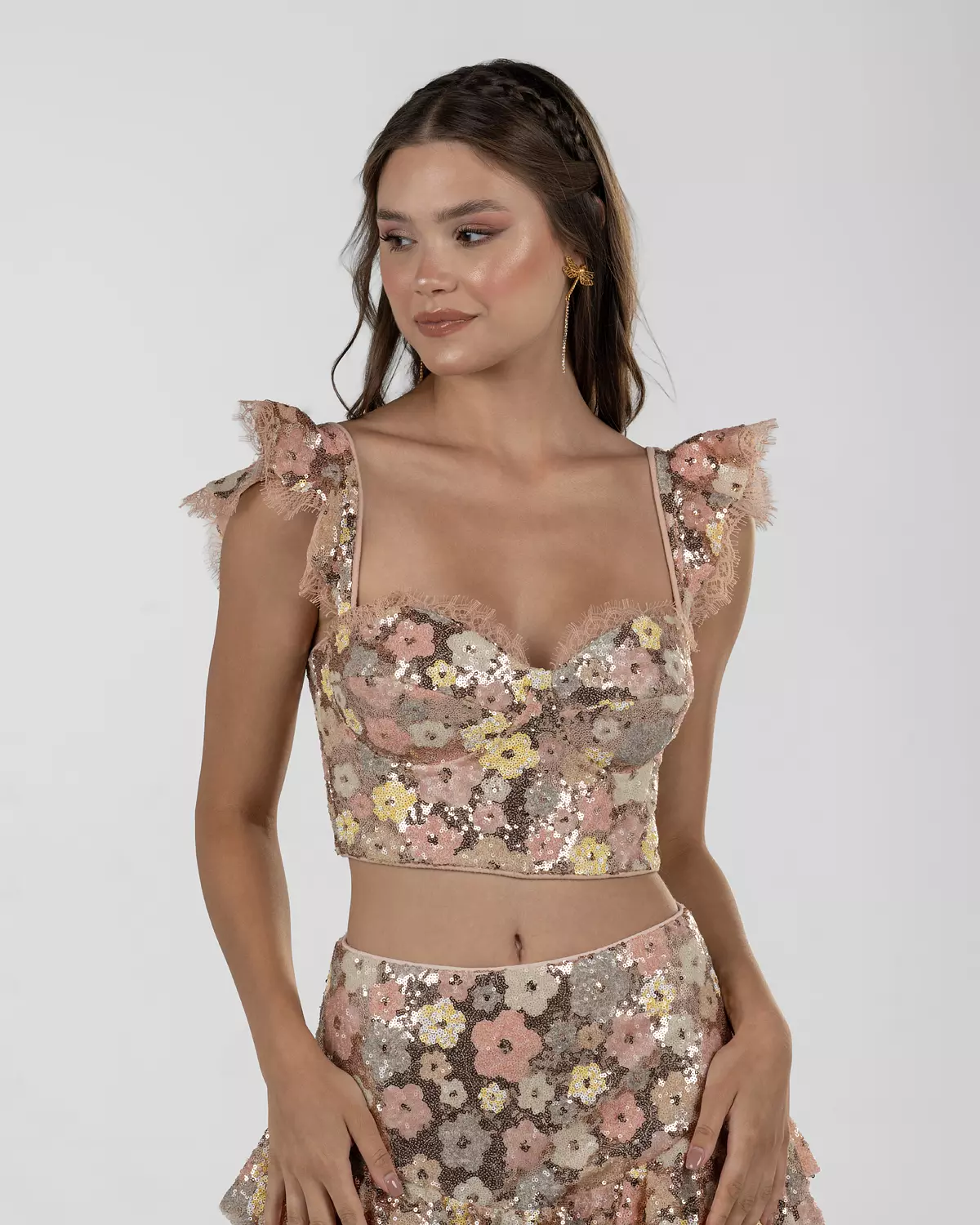 Playful Floral Sequin Bustier Top 3
