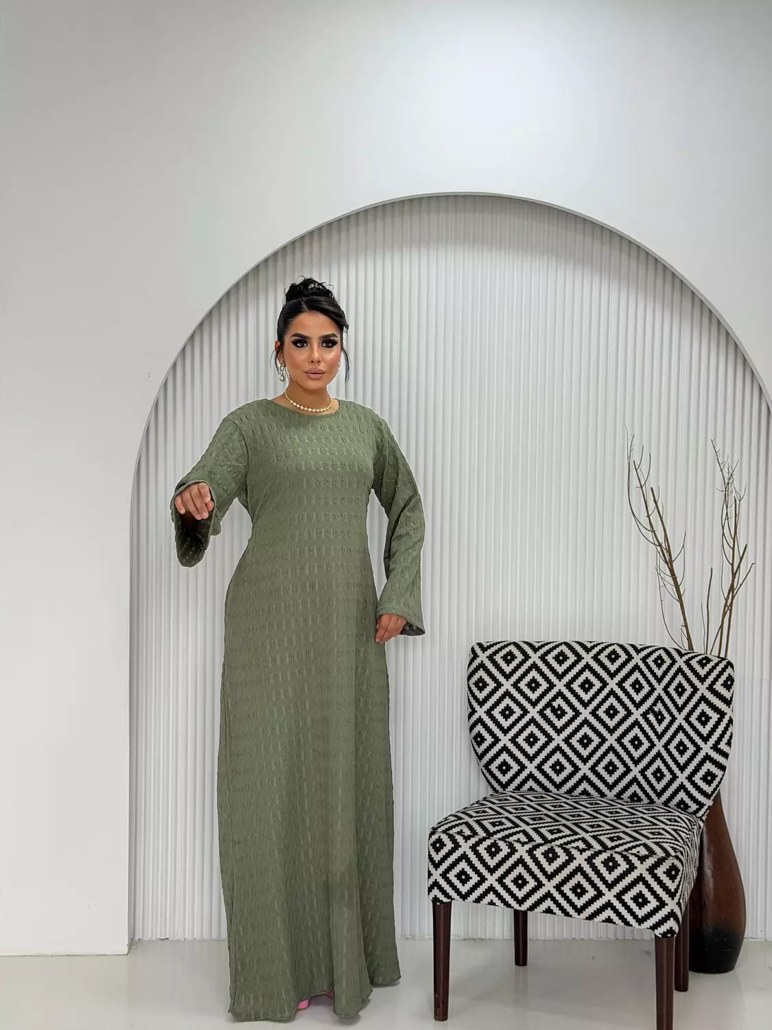 Allure Textured Dress In Olive 6