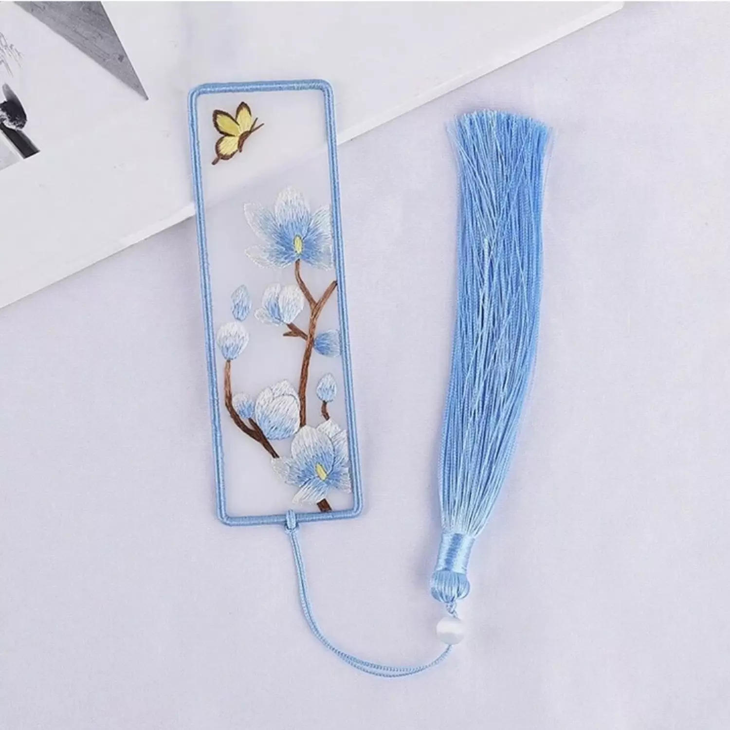 Embroidery Bookmark - Blue Blossom image