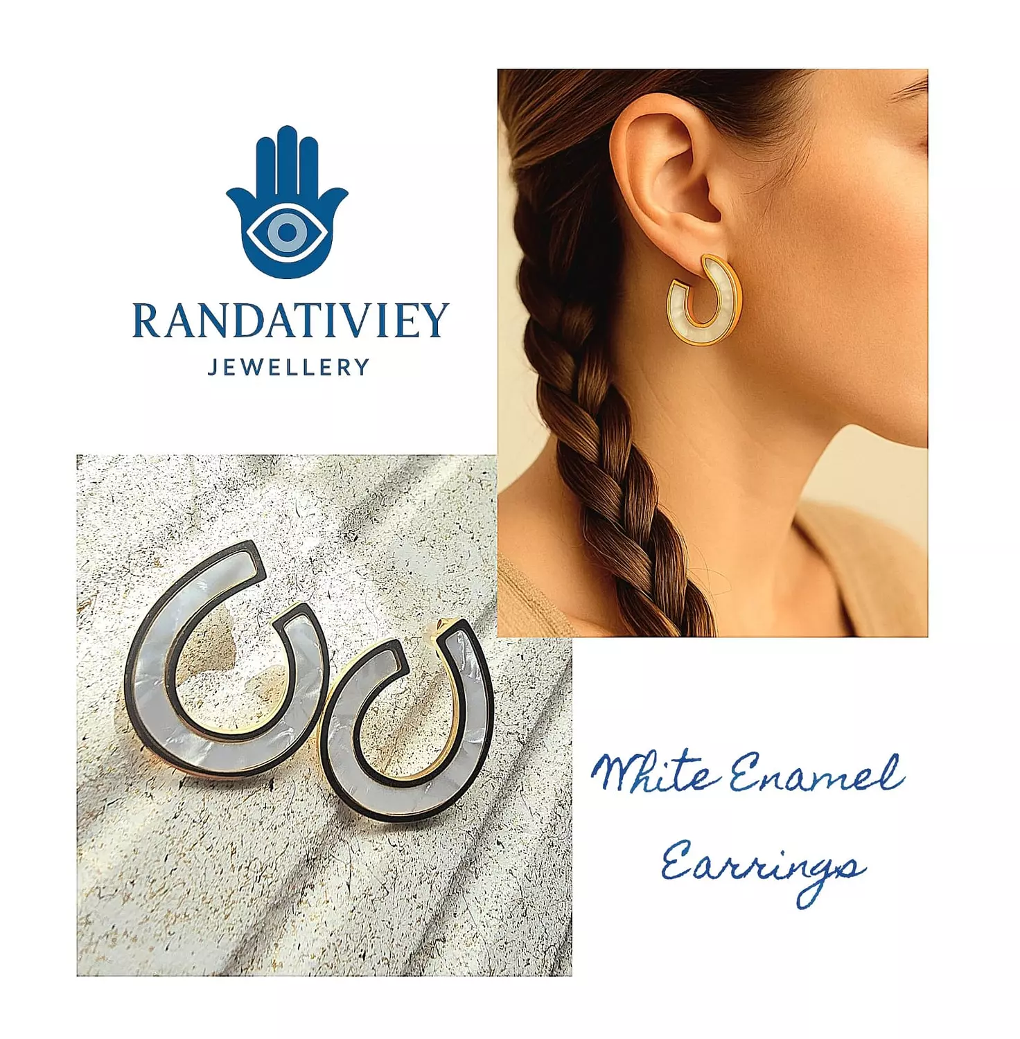 White Enamel Gold Hoop Earrings ✨ image