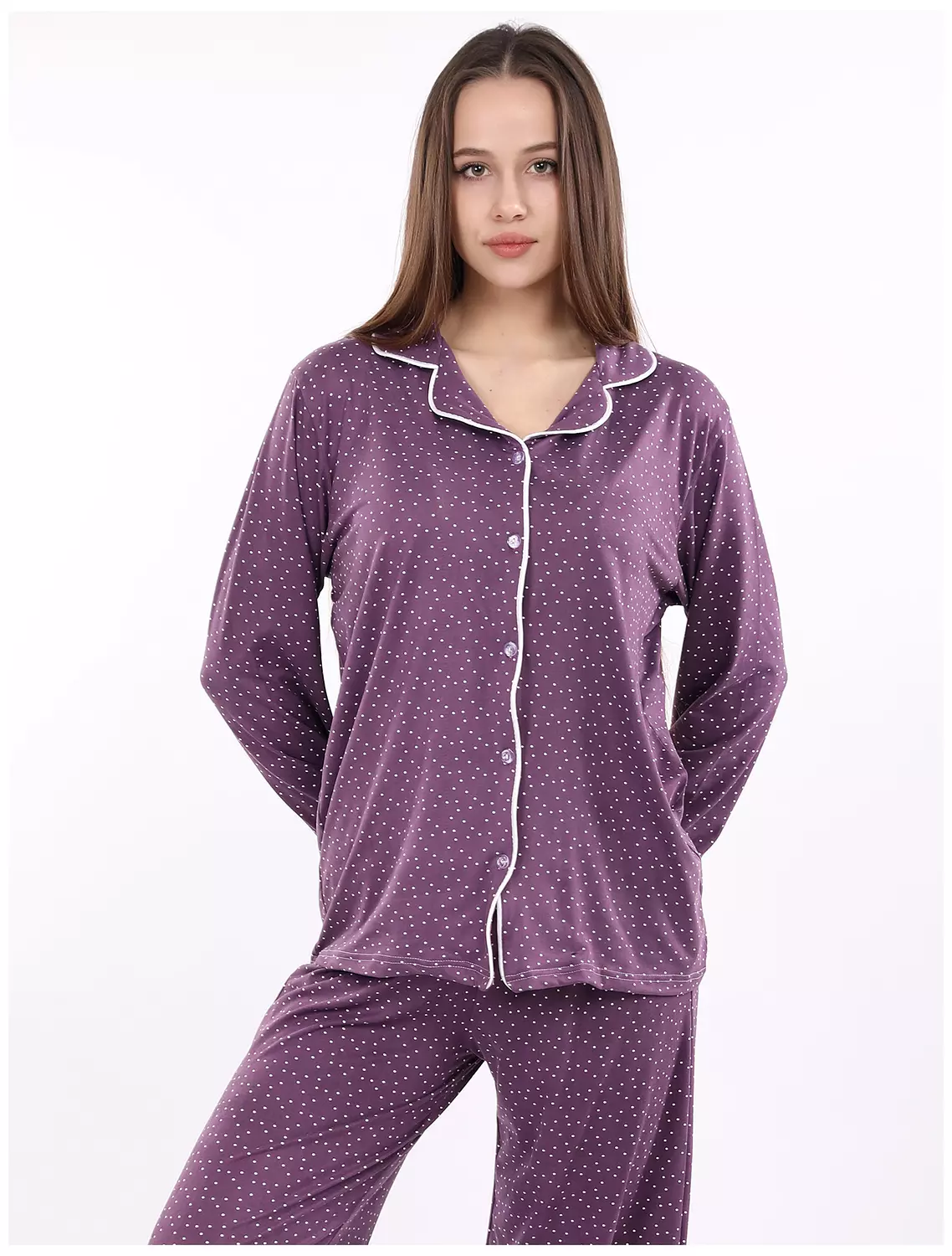 A401 Midnight Dots Buttoned Long Sleeved Pajama Set 5