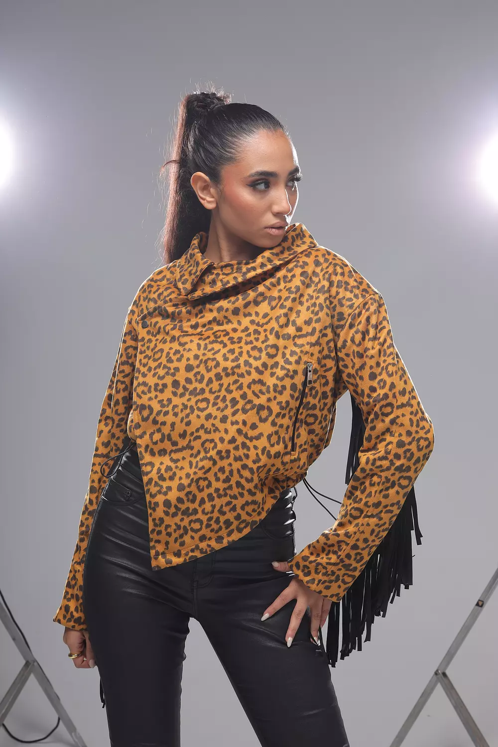 Leopard Print Asymmetric Fringe jacket  1