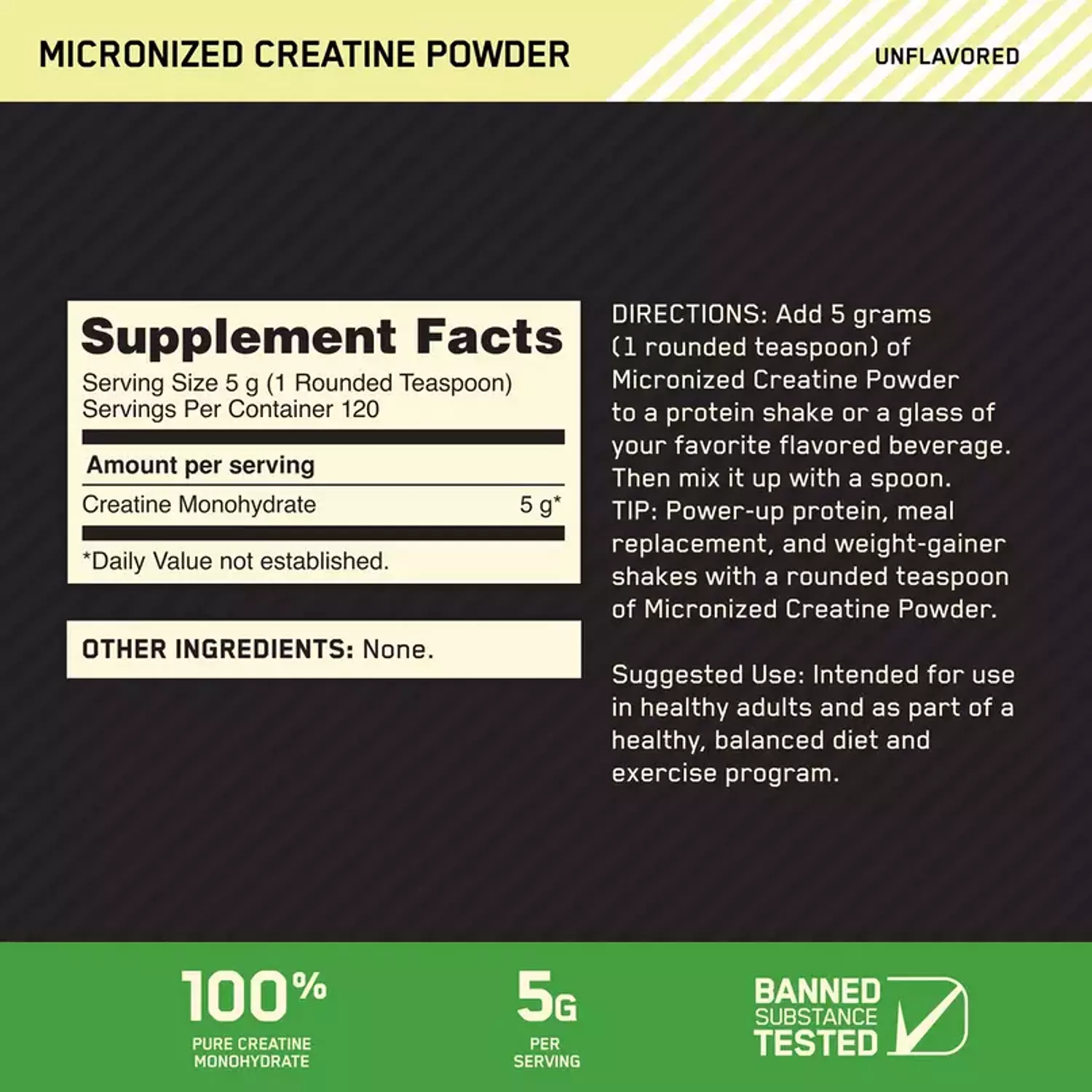 Optimum Nutrition Creatine Micronized – 600g – 120Serv 2