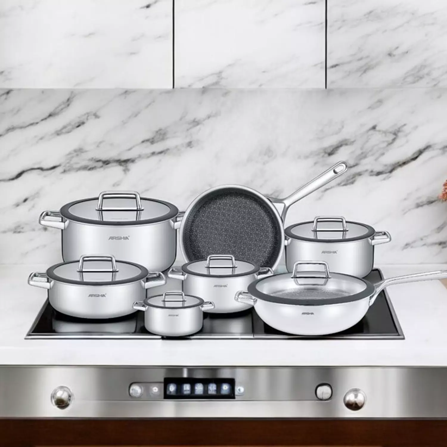 Arshia 13 piece Try_ply stainless steel cookware set 3