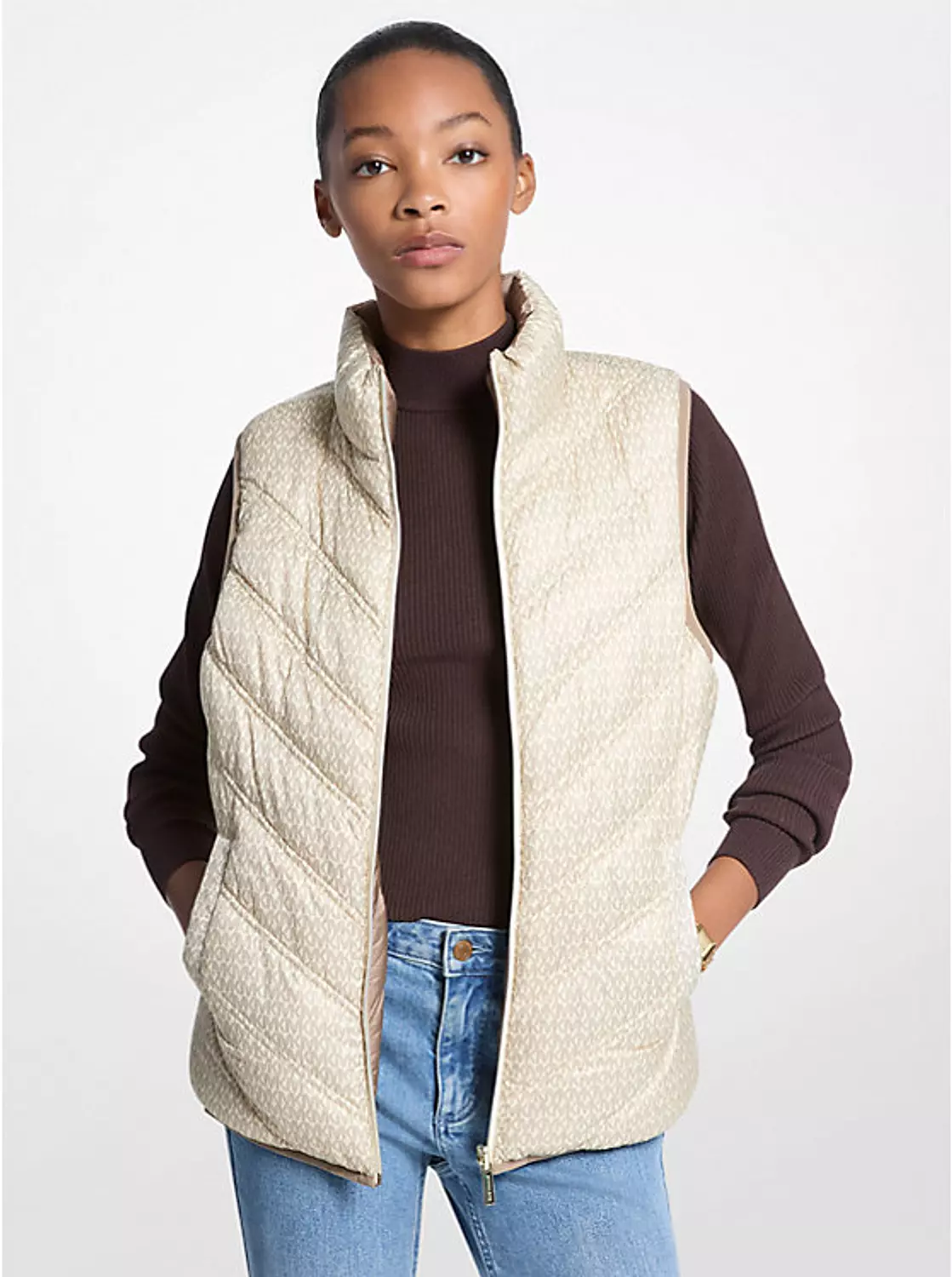  Chevron Quilted Logo Print and Nylon Packable Vest 8