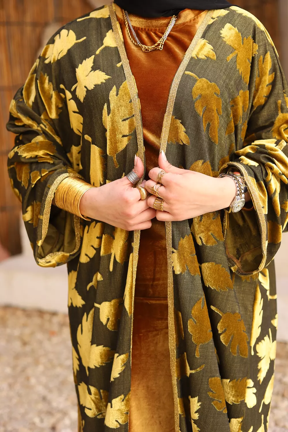 Velvet Leaves Kaftan  (Mustard) 3