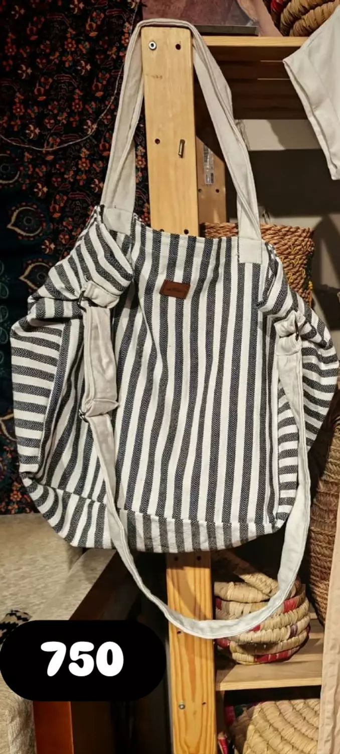 Striped grey Large size bag hover image