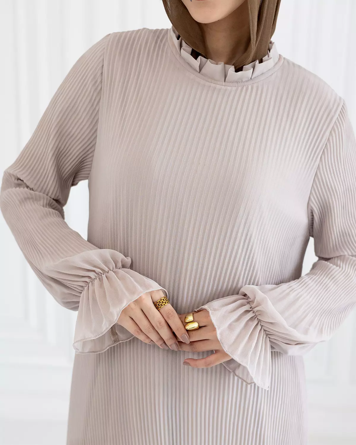 Chiffon Pleated Dress | Beige 4
