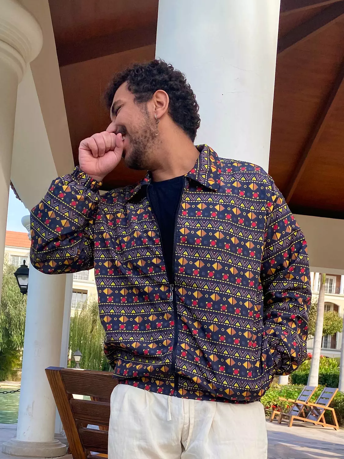 Tribal Patterned Black Bomber Jacket image