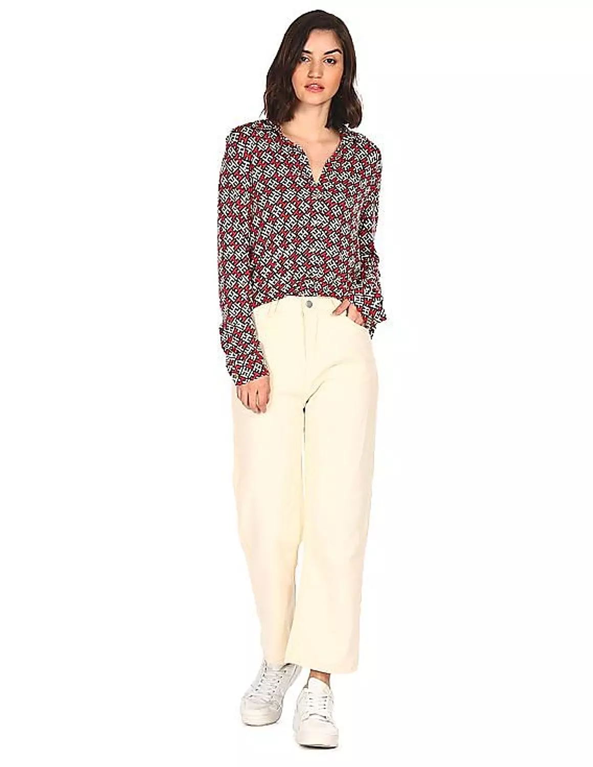 Tommy Hilfiger Women’s Geometric Print Blouse – Red/White/Black 2